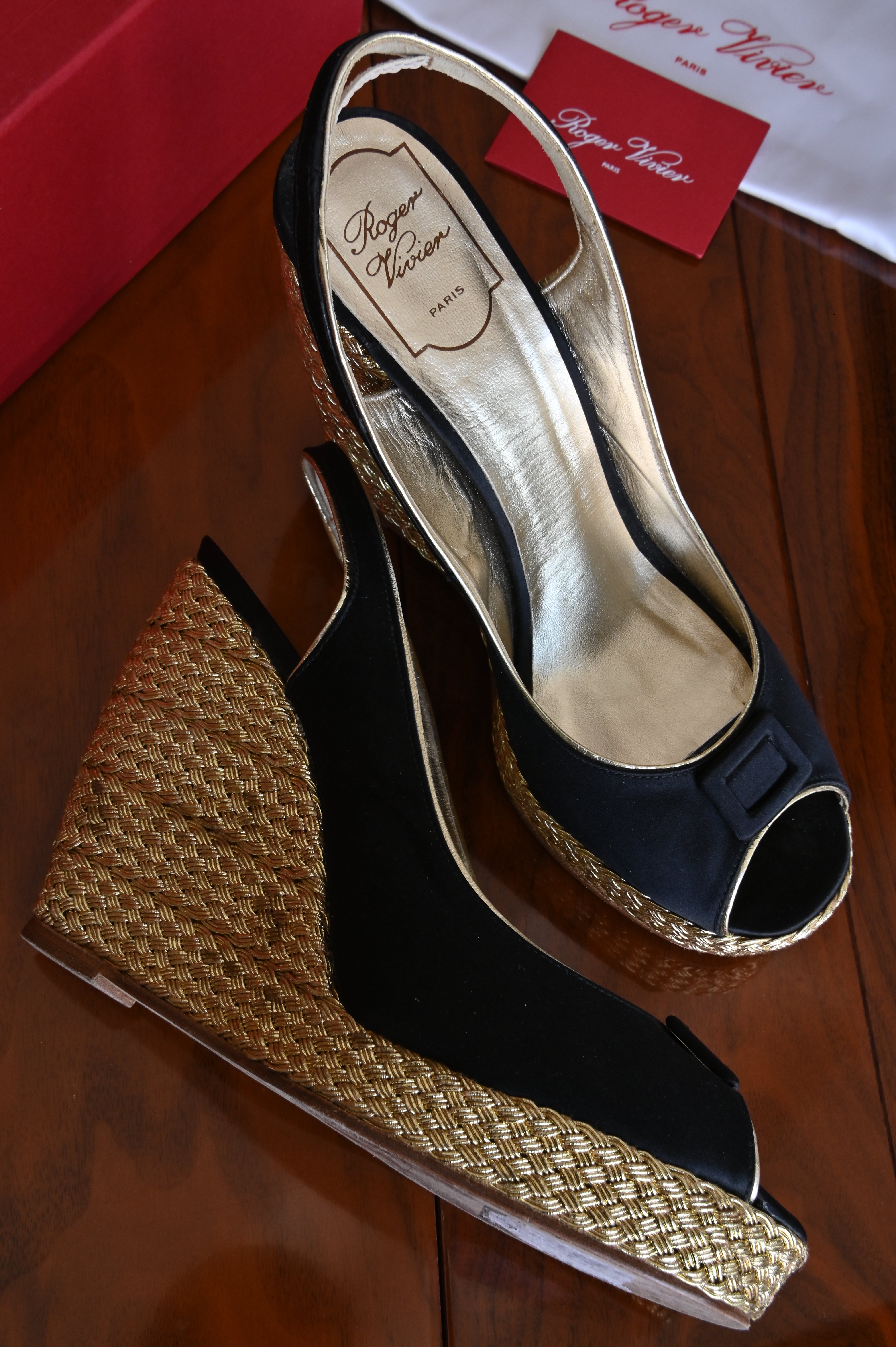 Roger Vivier Black Slingback Wedge Espadrilles left