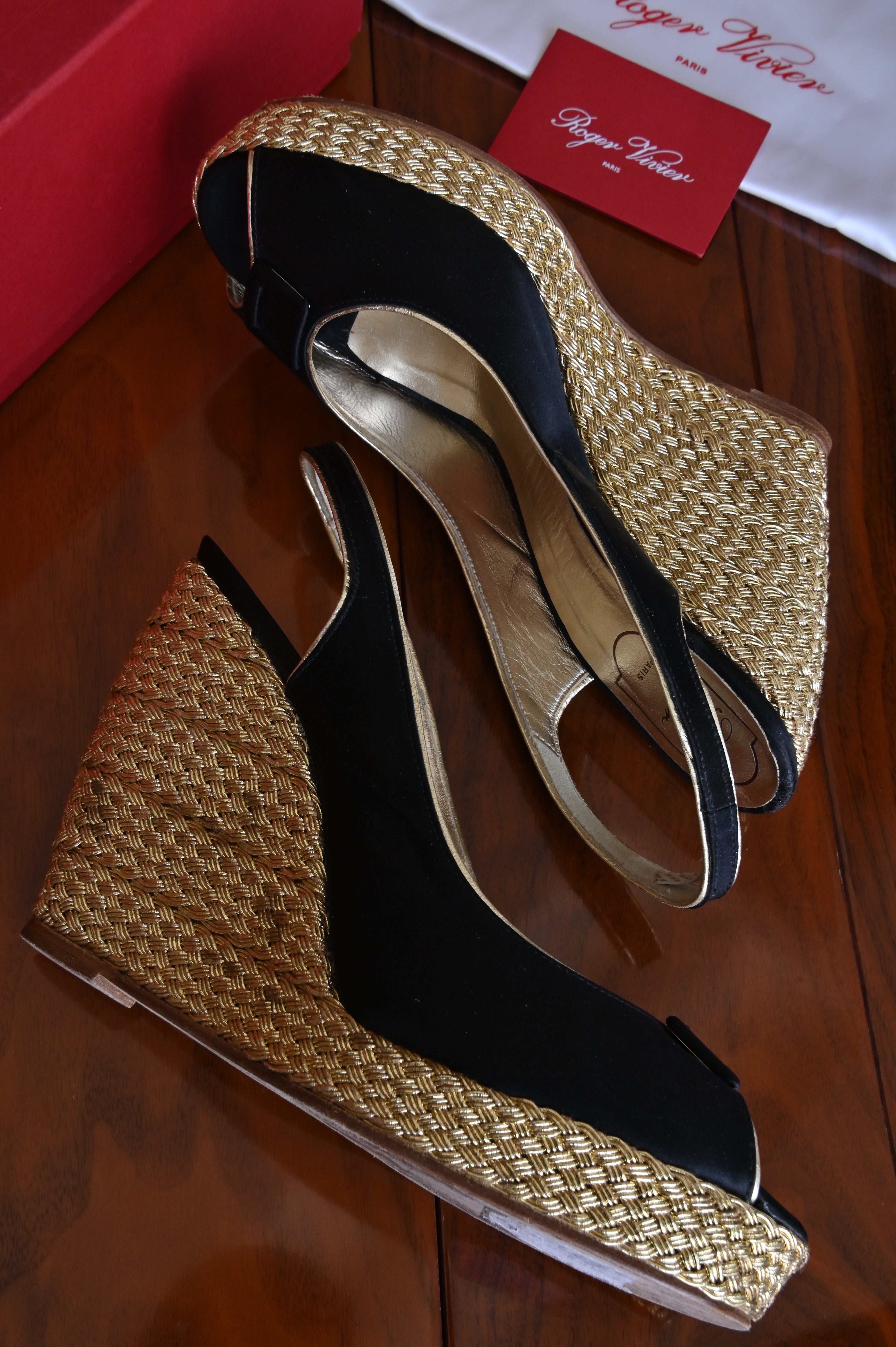 Roger Vivier Black Slingback Wedge Espadrilles side