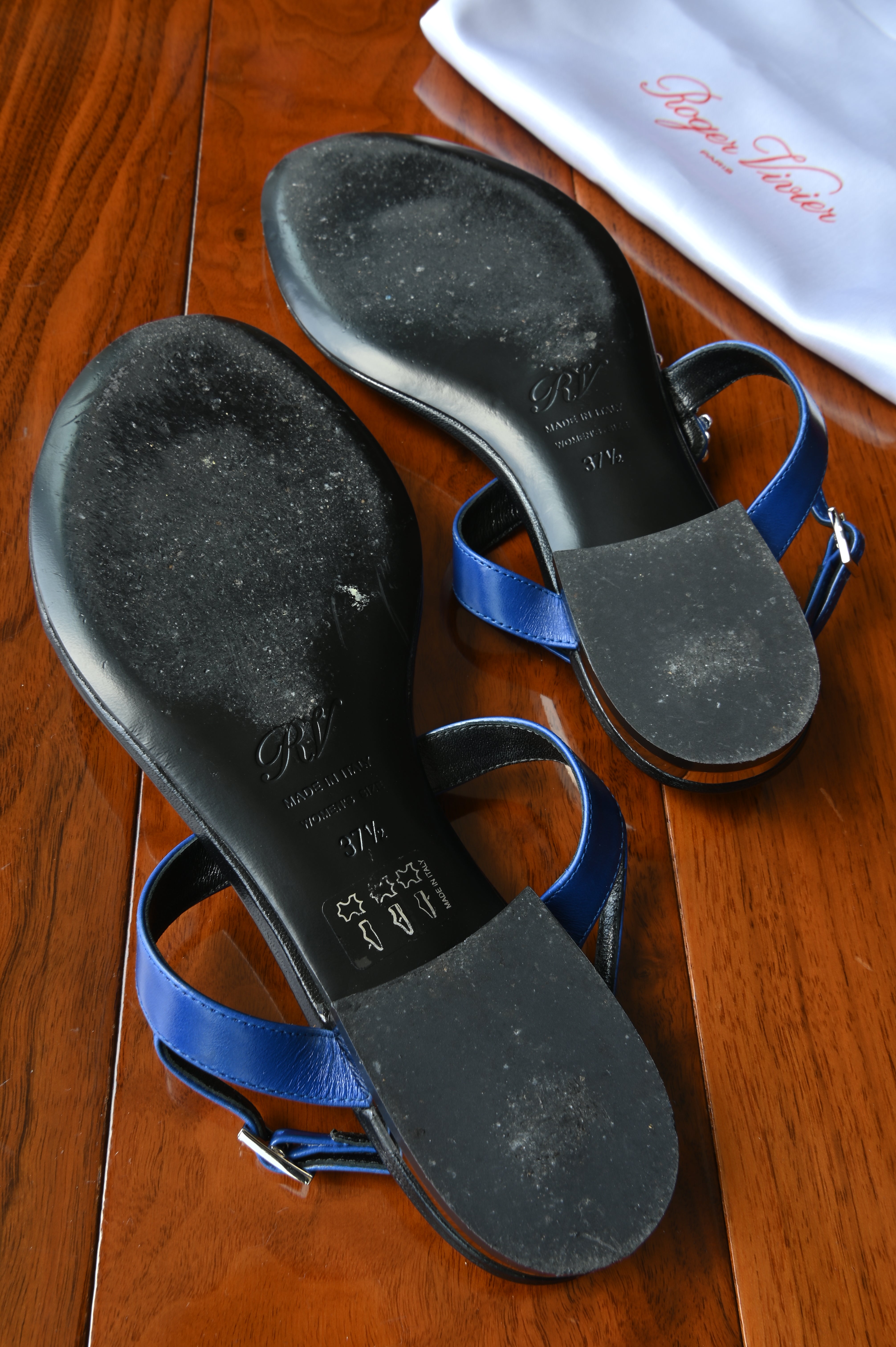 Roger Vivier Blue Black Crystal Sandals bottom