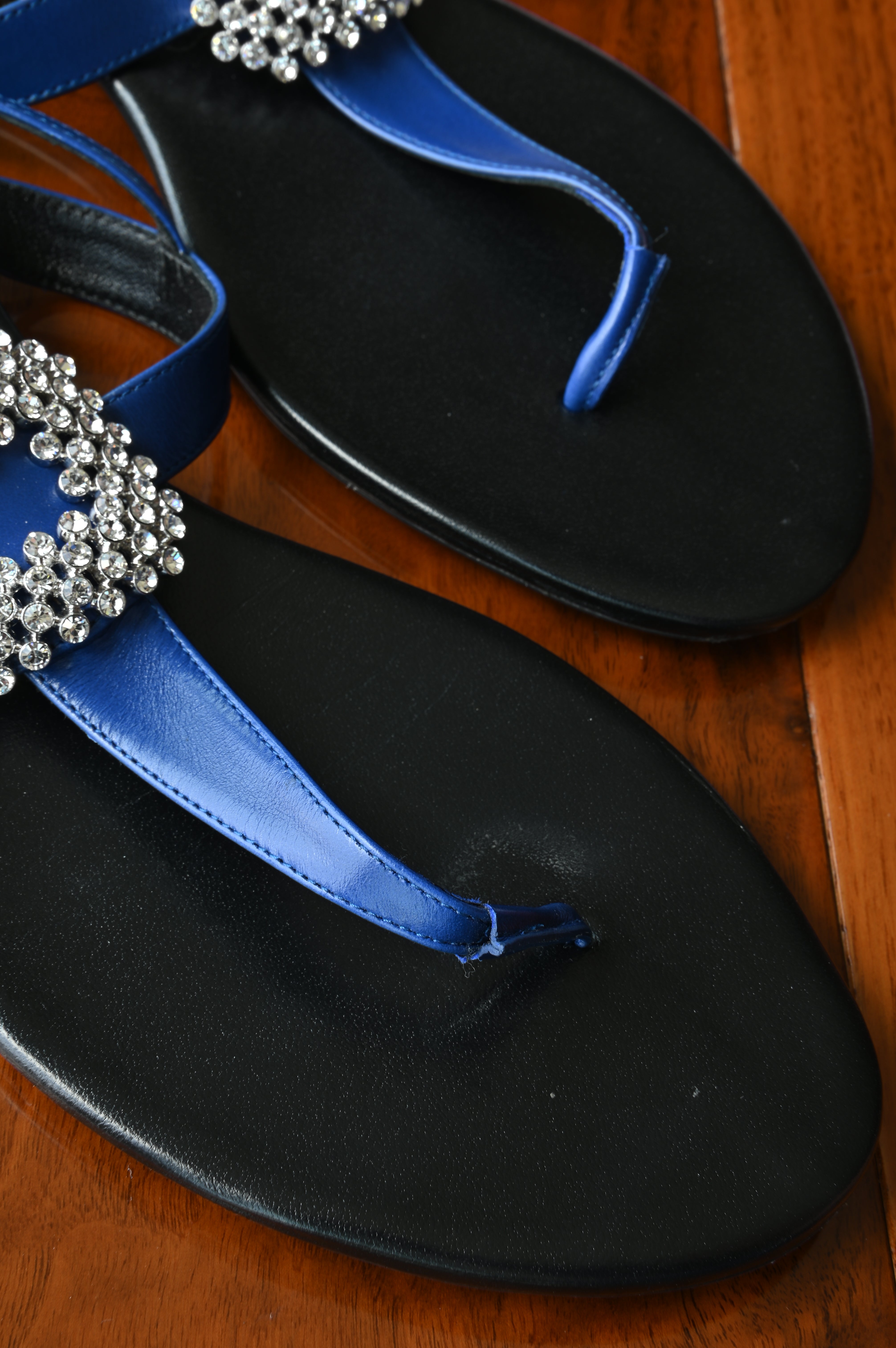 Roger Vivier Blue Black Crystal Sandals front