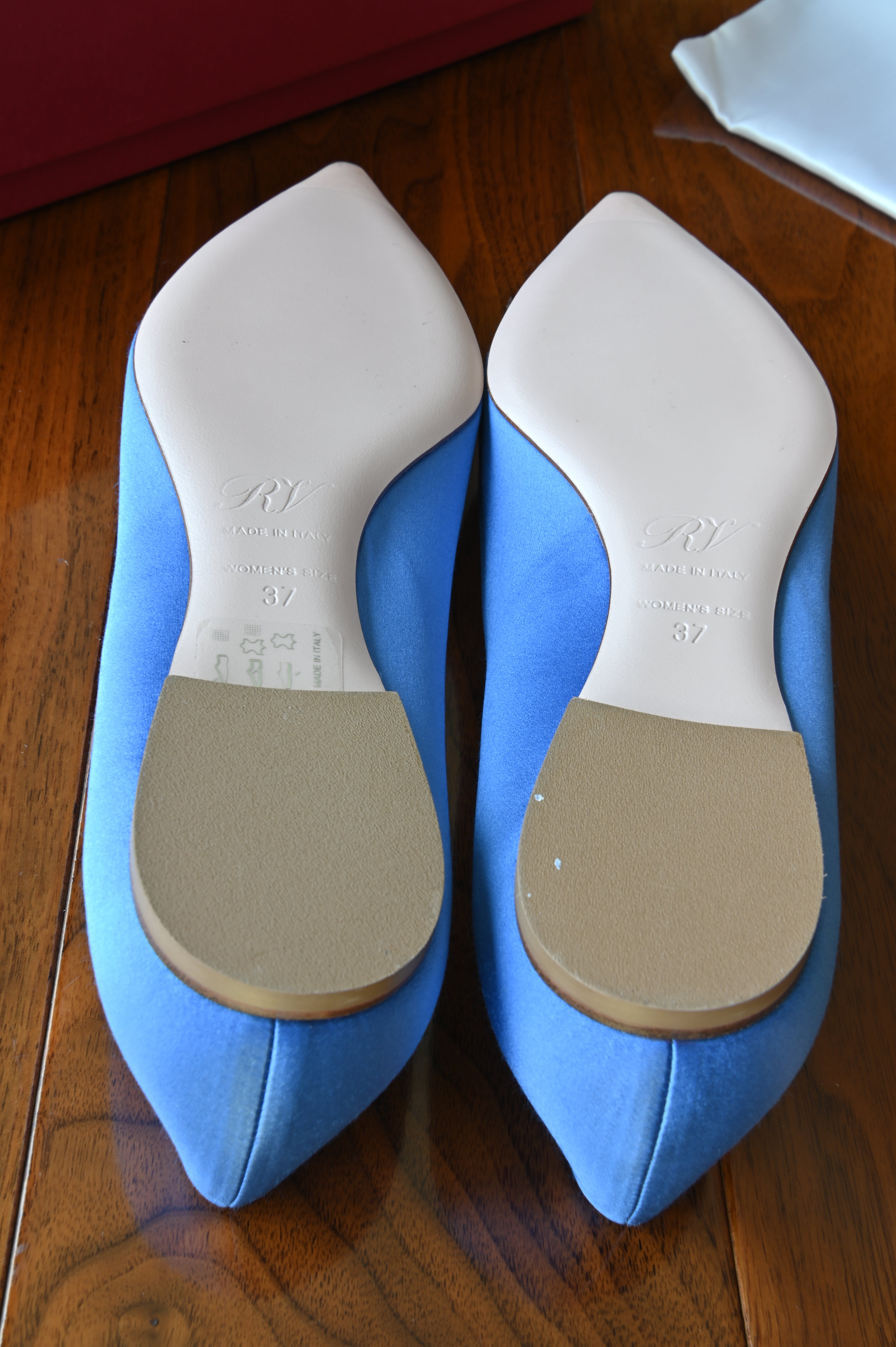 Roger Vivier Blue Satin Crystal Buckle Pumps bottom