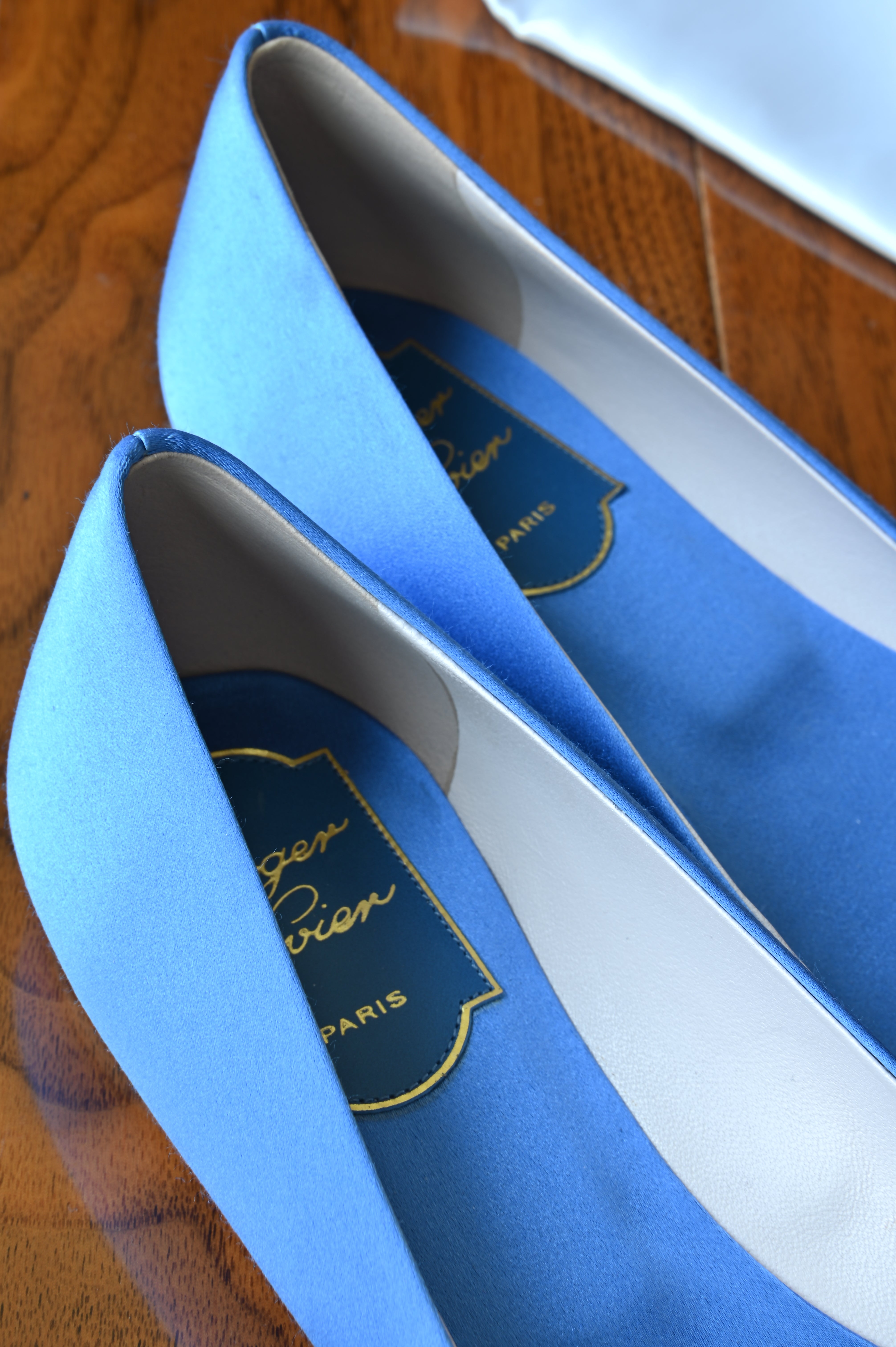 Roger Vivier Blue Satin Crystal Buckle Pumps logo