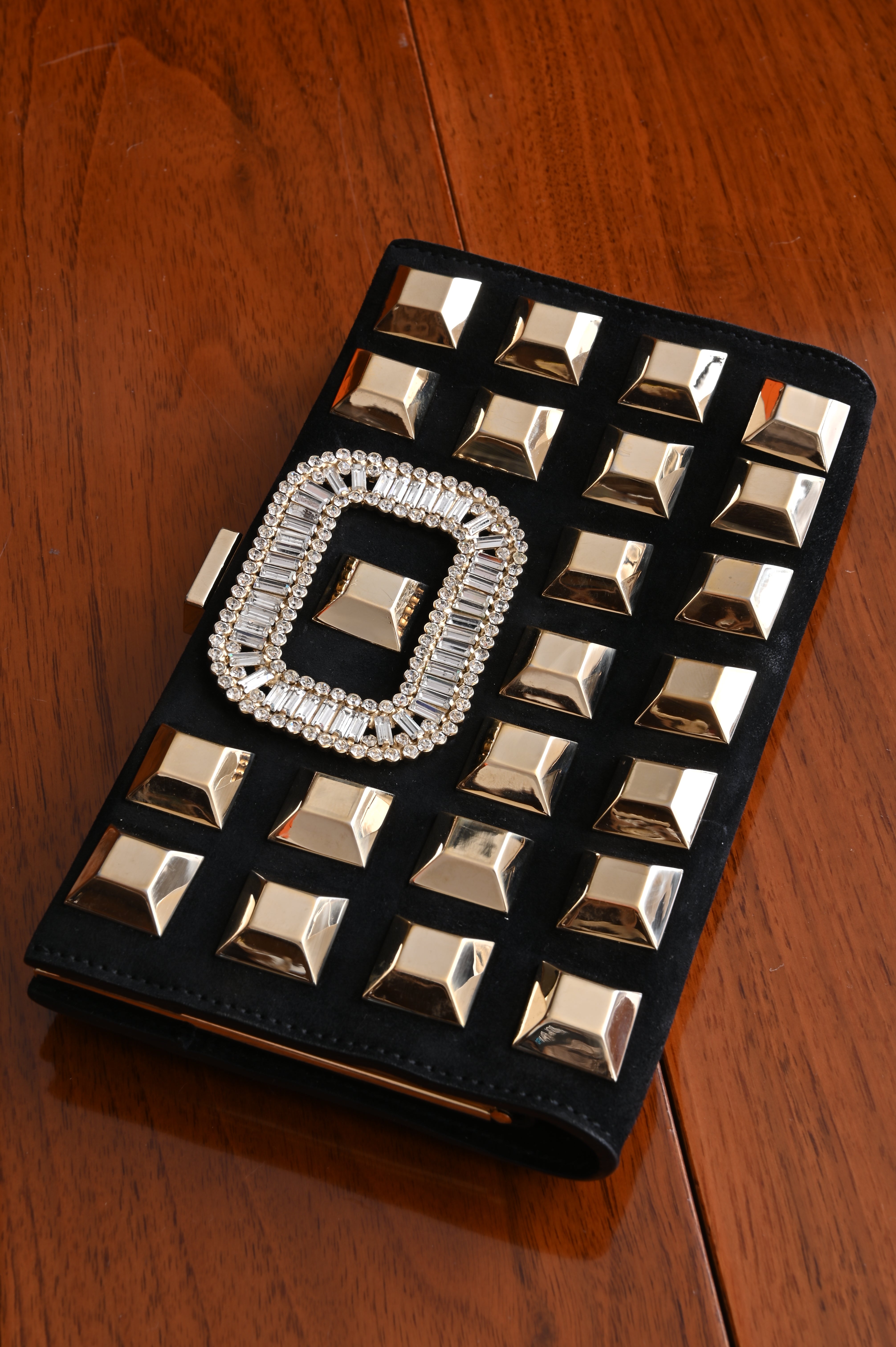 Roger Vivier Clutch with Gold studs and Crystal Embellished Buckle