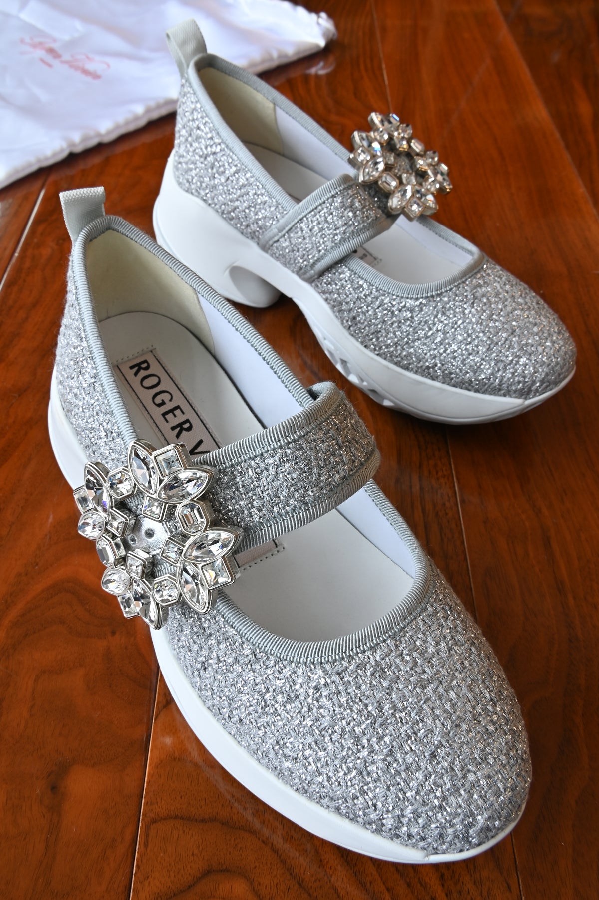 Roger Vivier Glitter Crystal Buckle Sneakers