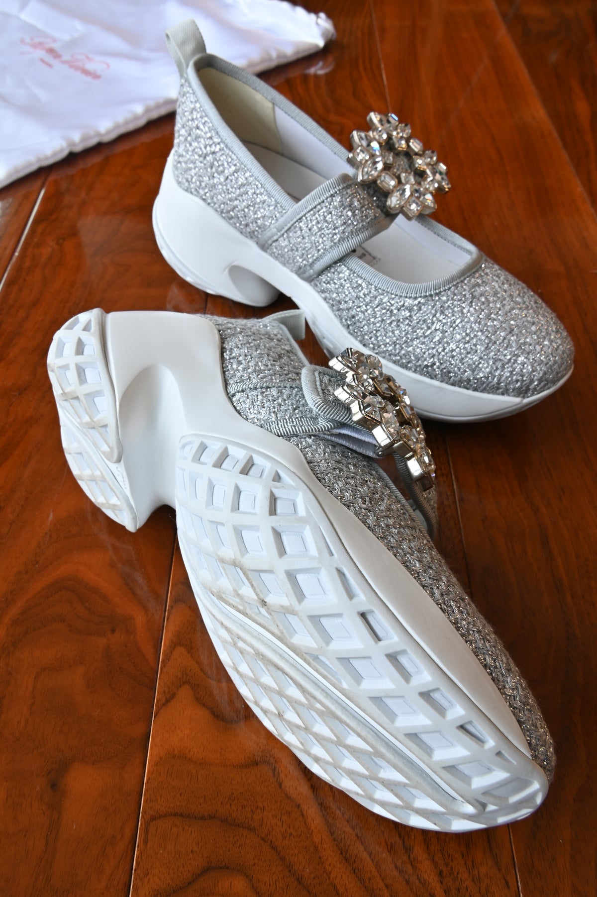 Roger Vivier Glitter Crystal Buckle Sneakers left
