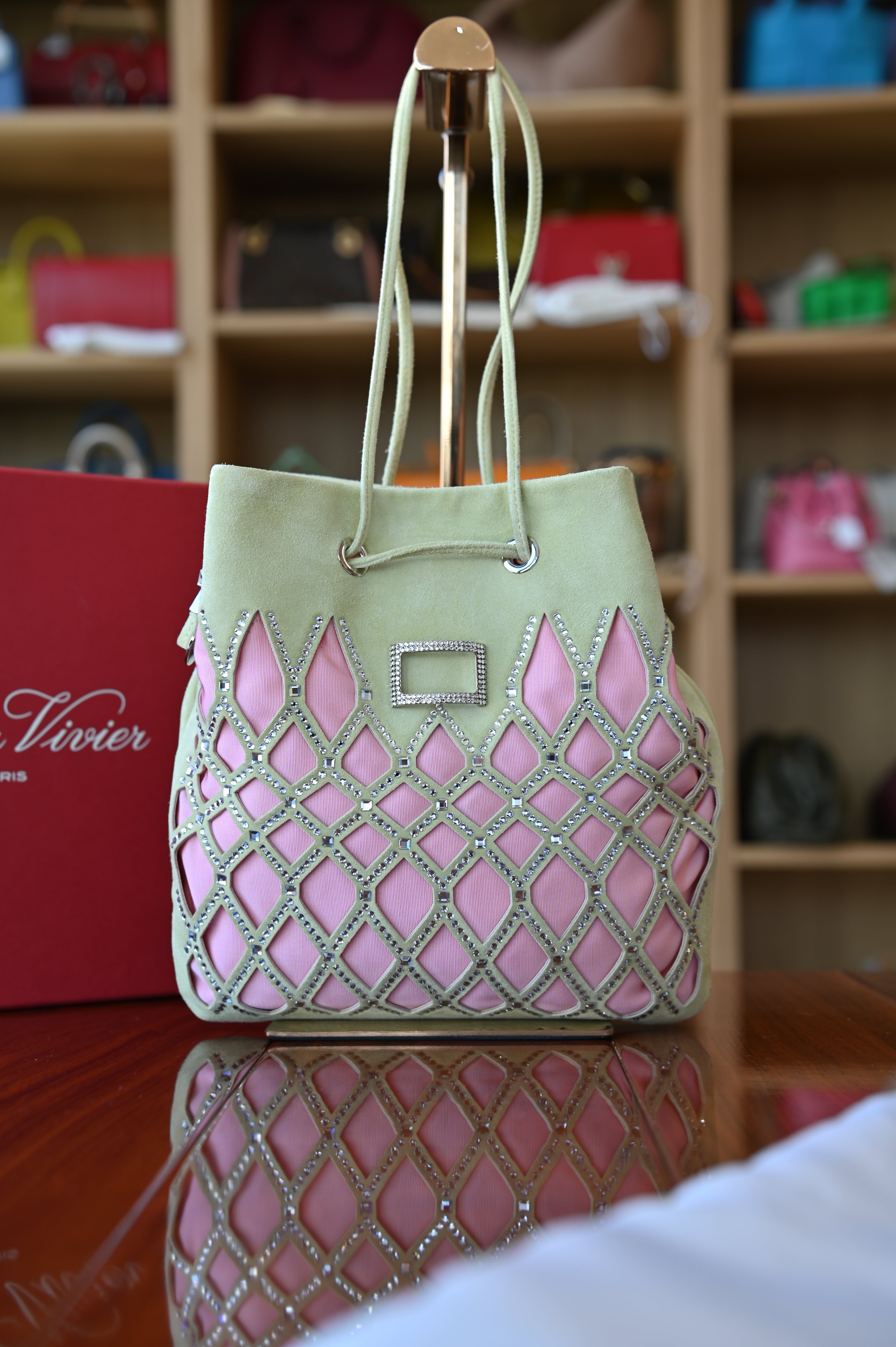 Roger Vivier Green Pink Queeny Bucket Bag