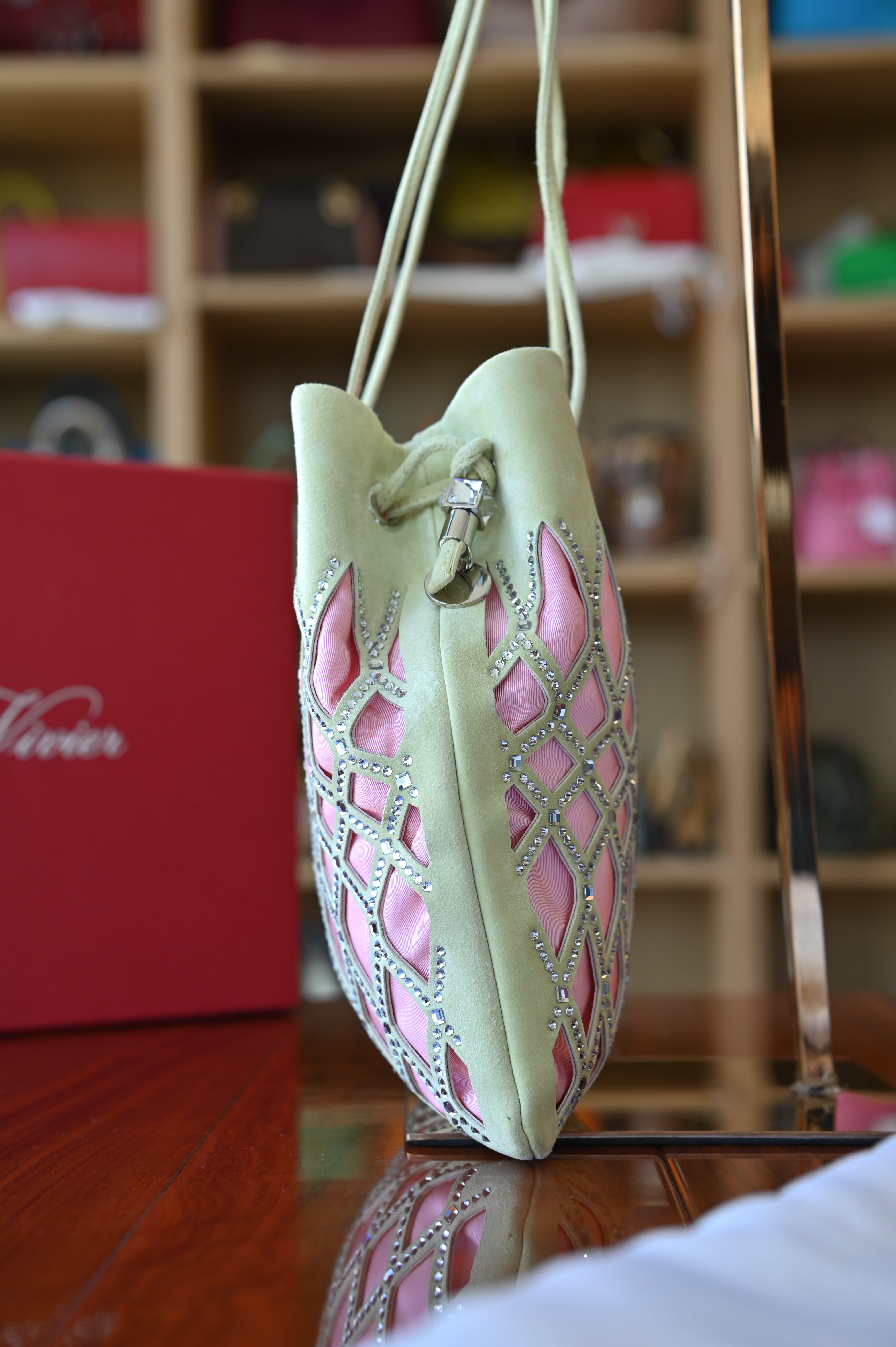 Roger Vivier Green Pink Queeny Bucket Bag side