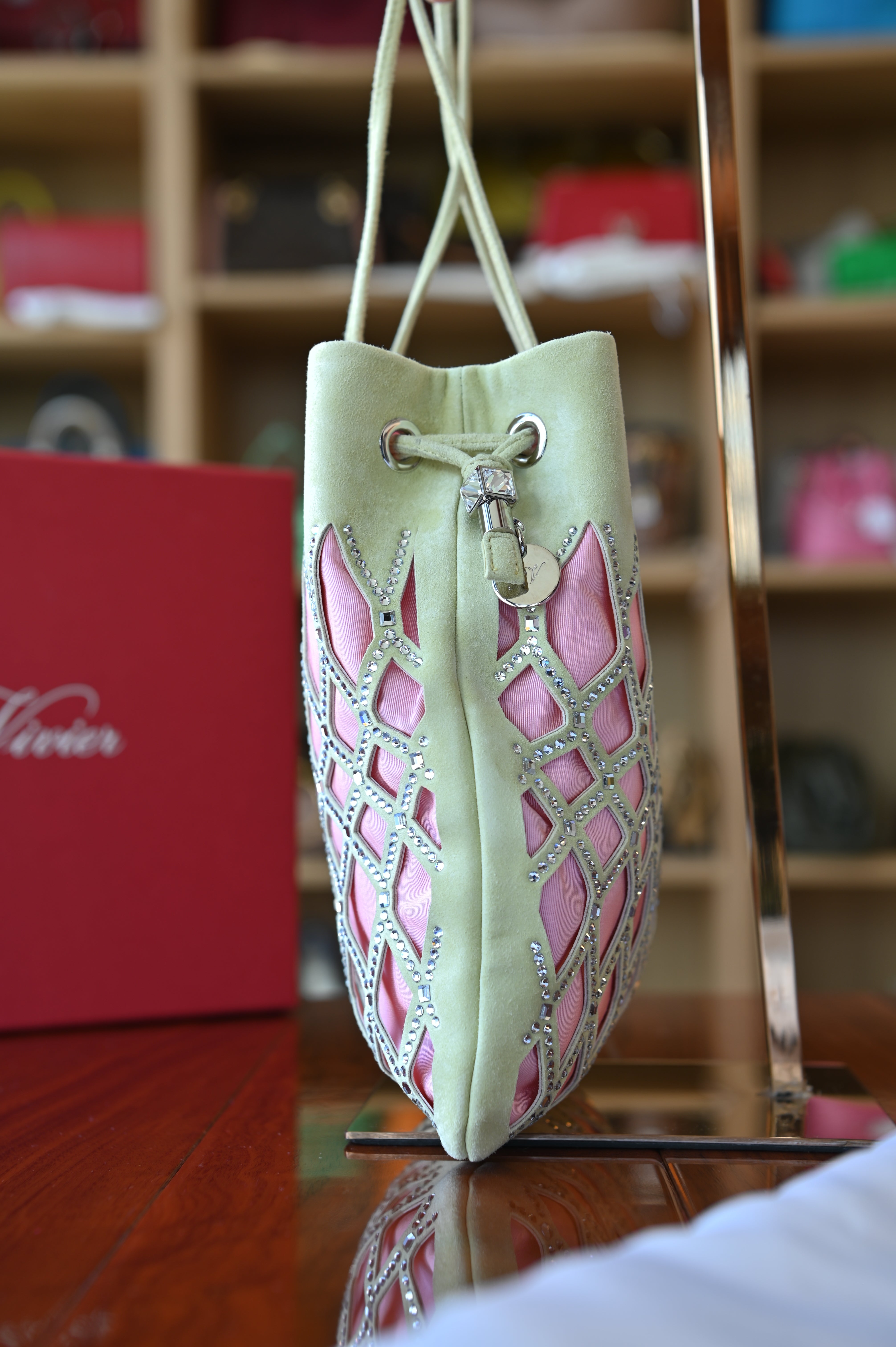 Roger Vivier Green Pink Queeny Bucket Bag side two
