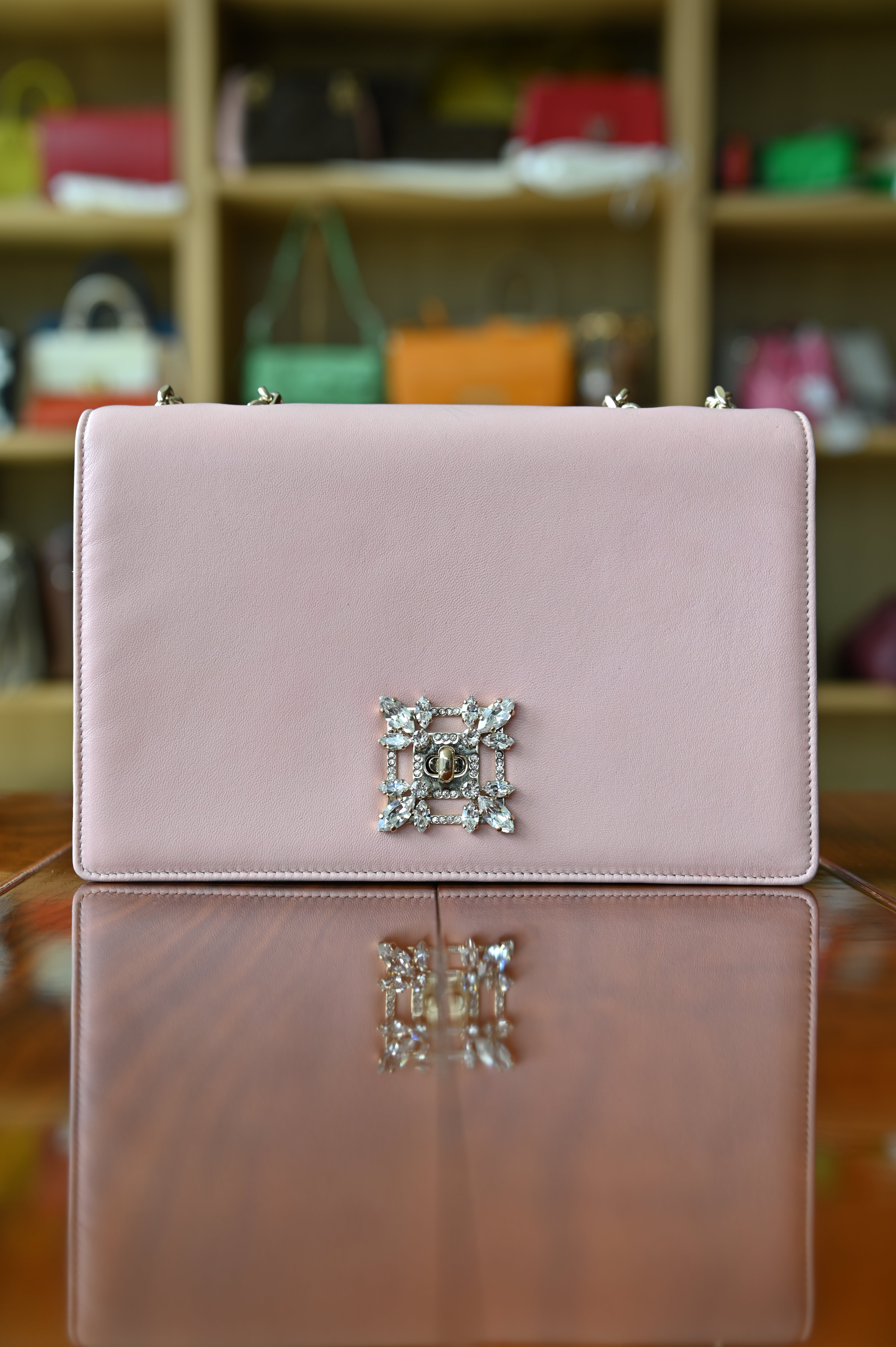 Roger Vivier Pink Miss Vivier Strass Buckle Shoulder Bag