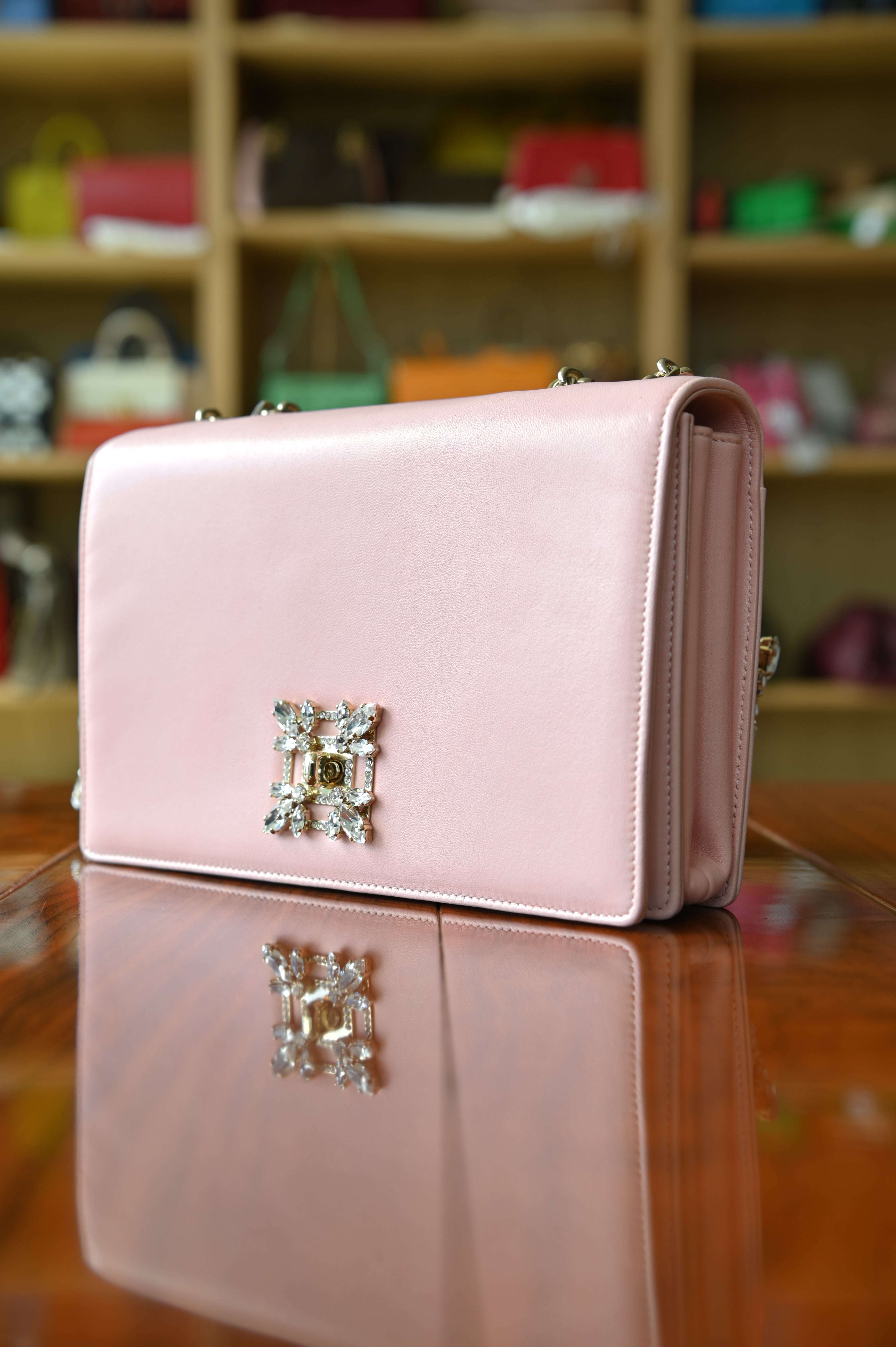Roger Vivier Pink Miss Vivier Strass Buckle Shoulder Bag angle