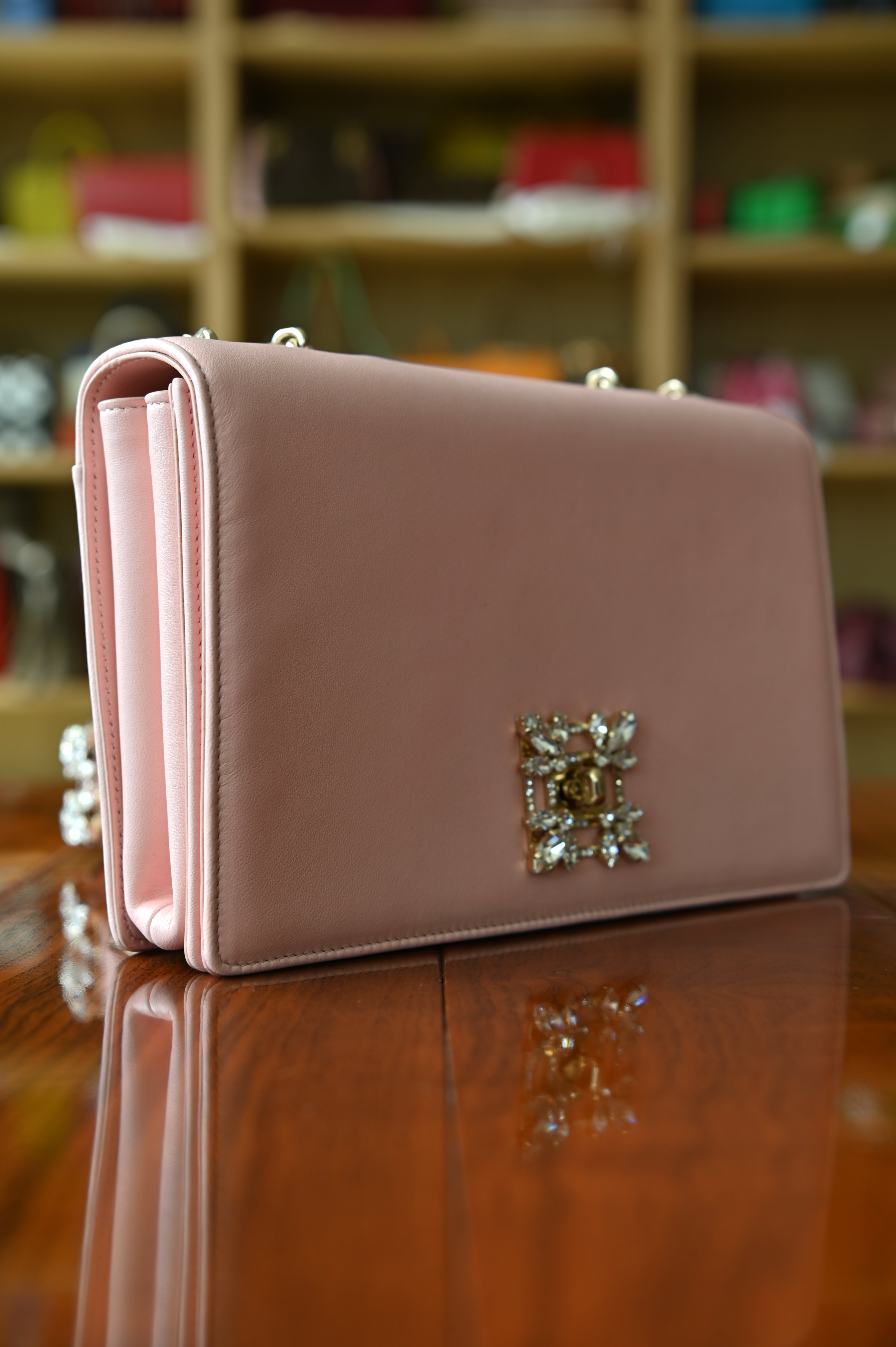 Roger Vivier Pink Miss Vivier Strass Buckle Shoulder Bag angle two