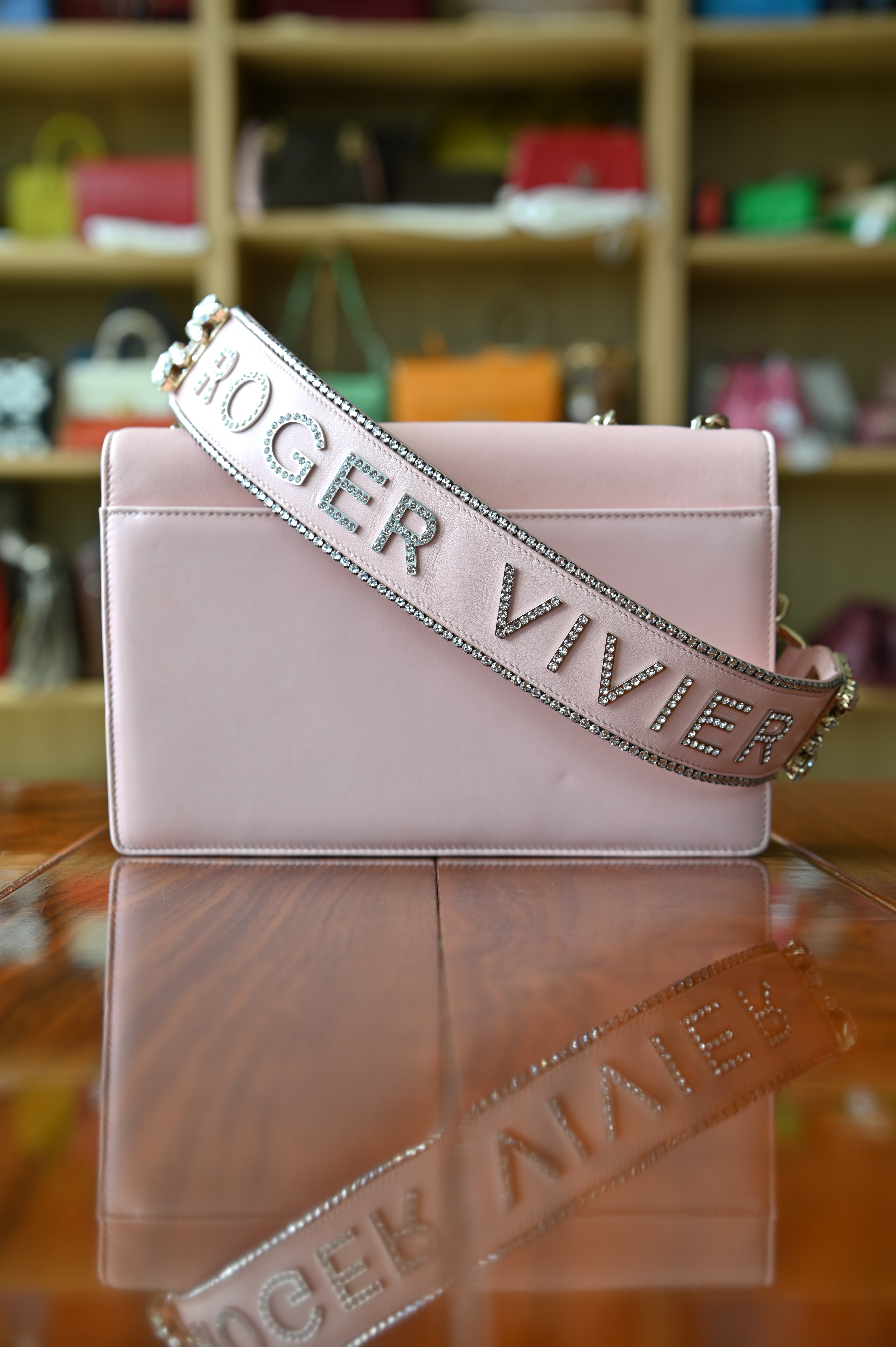 Roger Vivier Pink Miss Vivier Strass Buckle Shoulder Bag back strap
