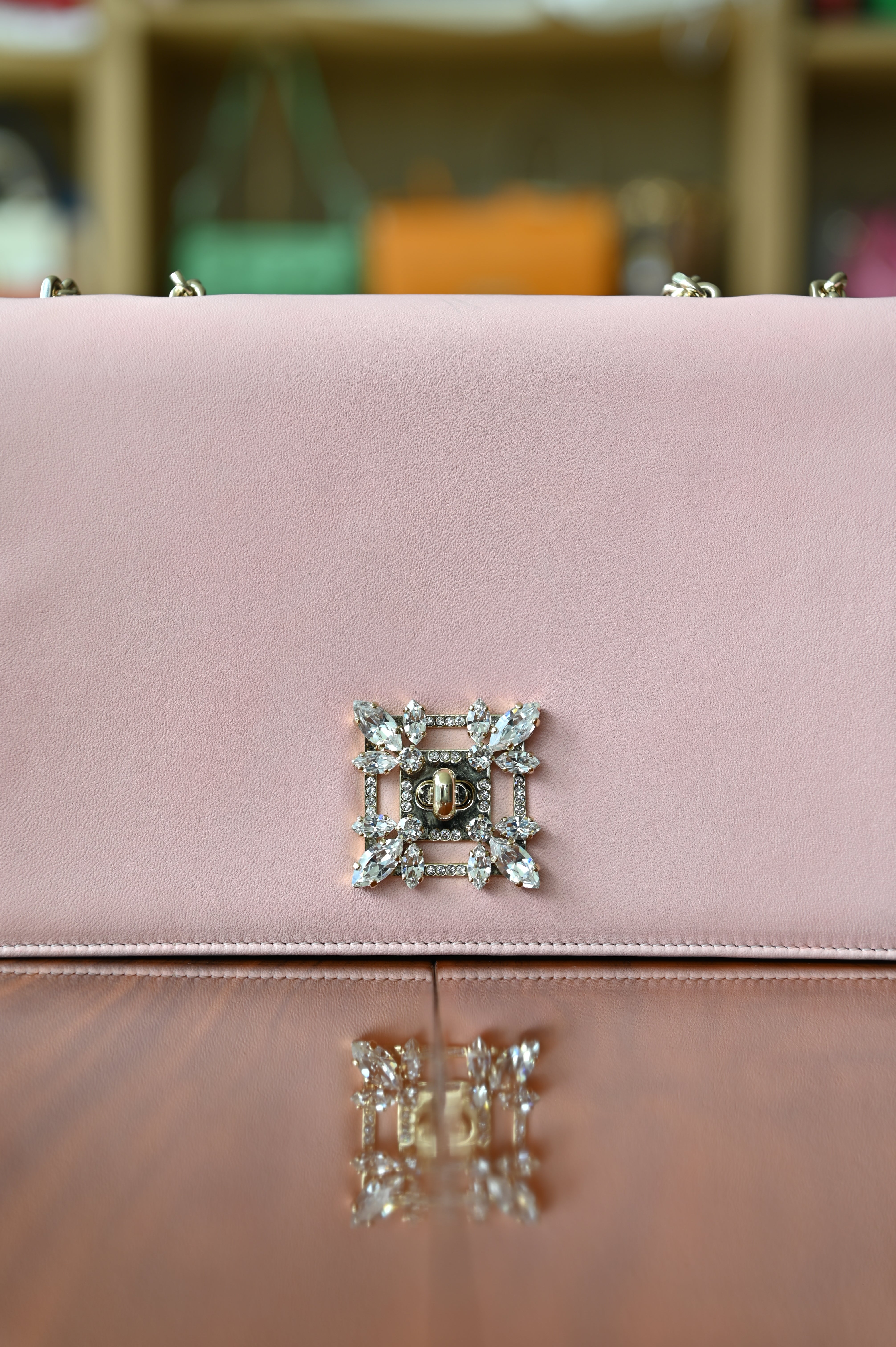 Roger Vivier Pink Miss Vivier Strass Buckle Shoulder Bag close up