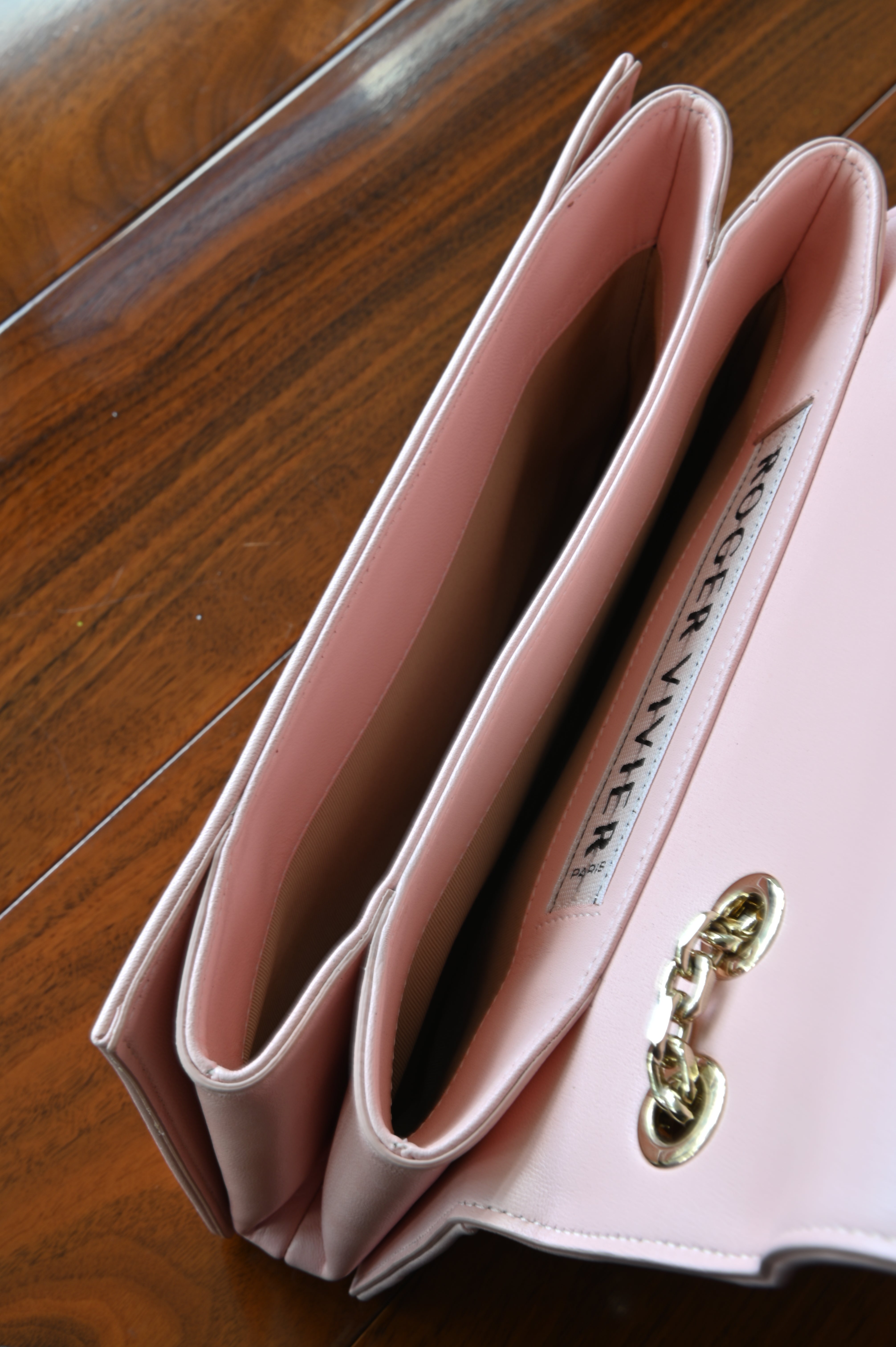 Roger Vivier Pink Miss Vivier Strass Buckle Shoulder Bag open top
