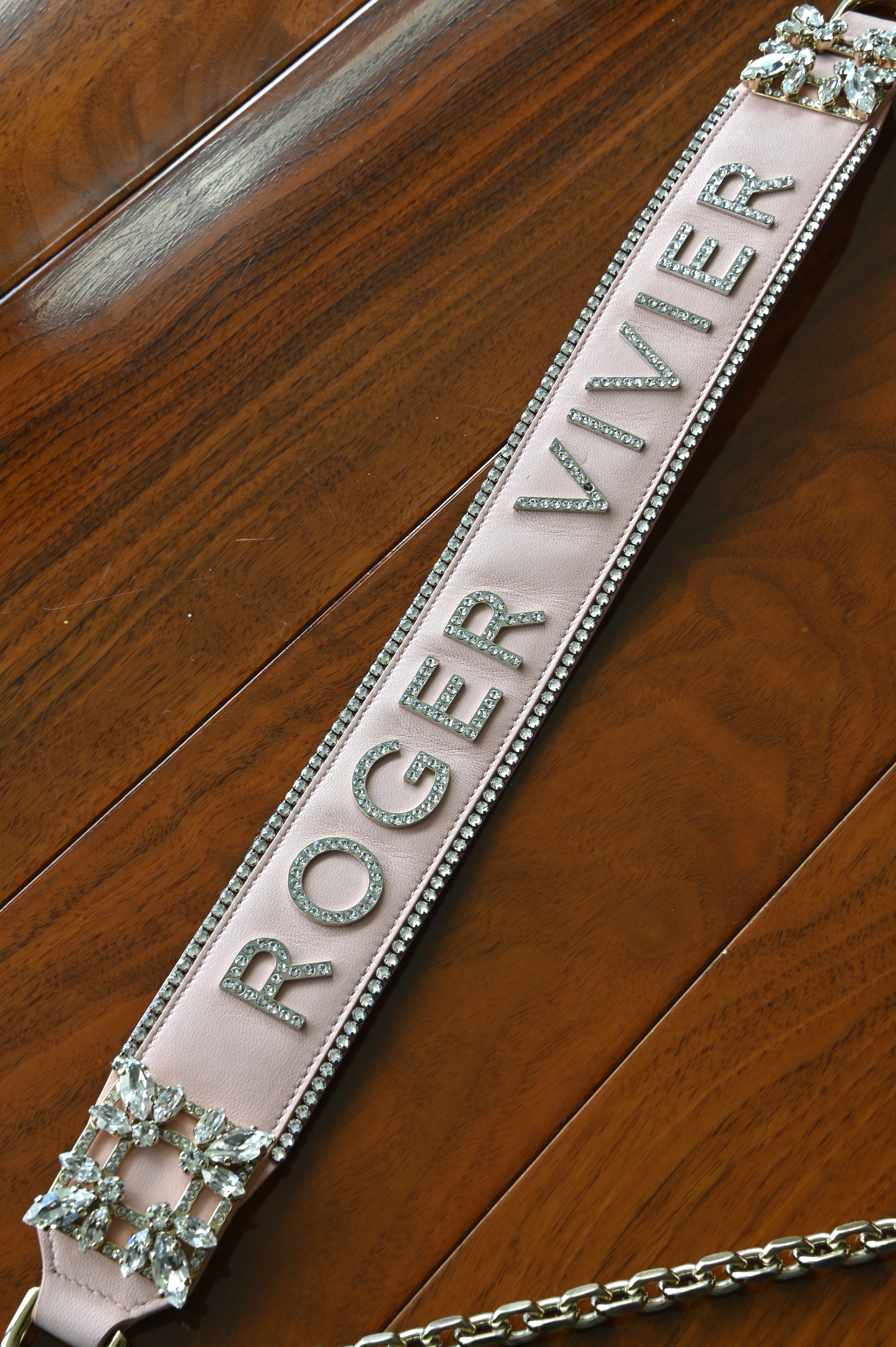 Roger Vivier Pink Miss Vivier Strass Buckle Shoulder Bag strap logo