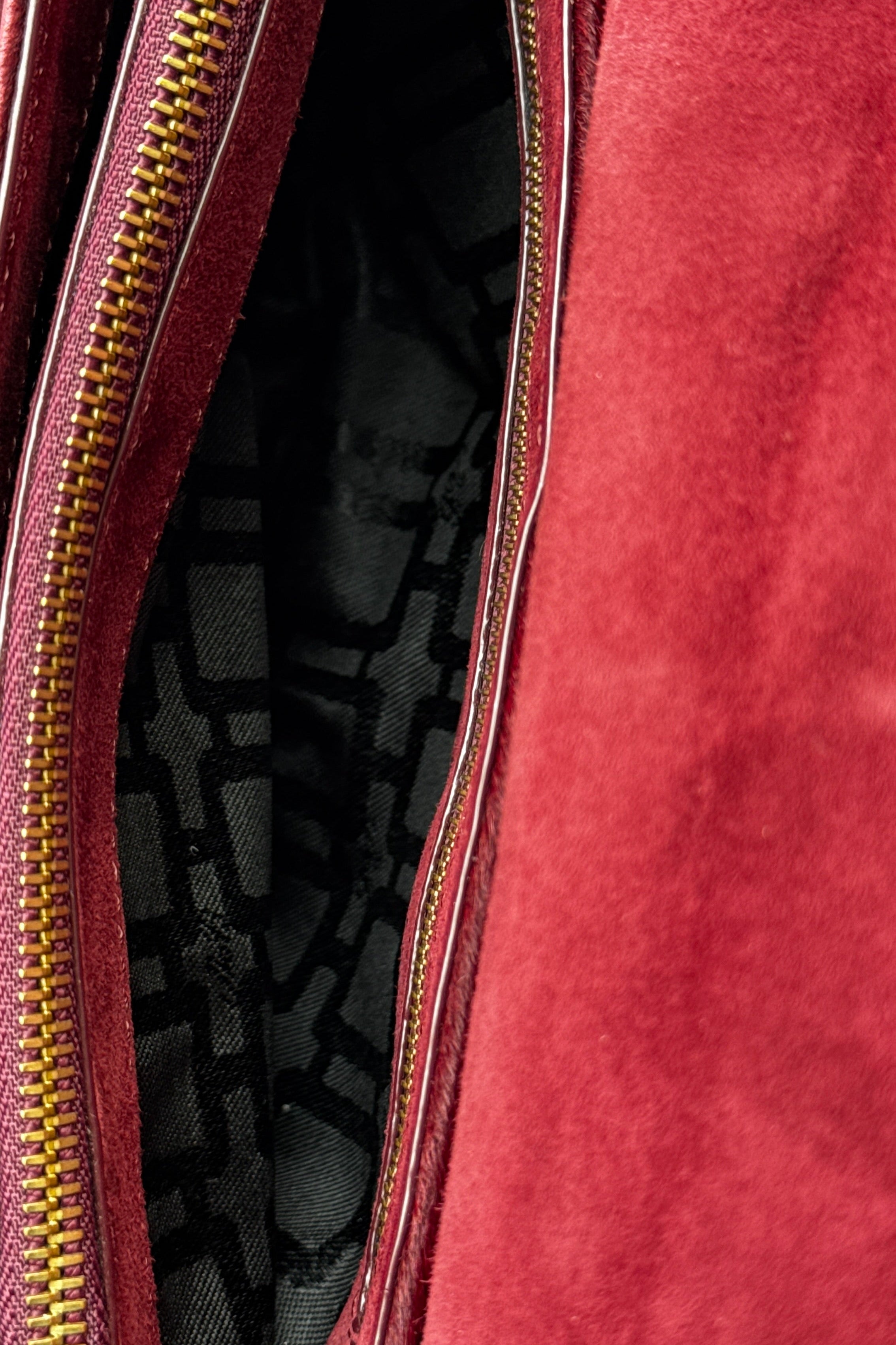 Roger Vivier Suede Burgundy Shoulder Bag inside
