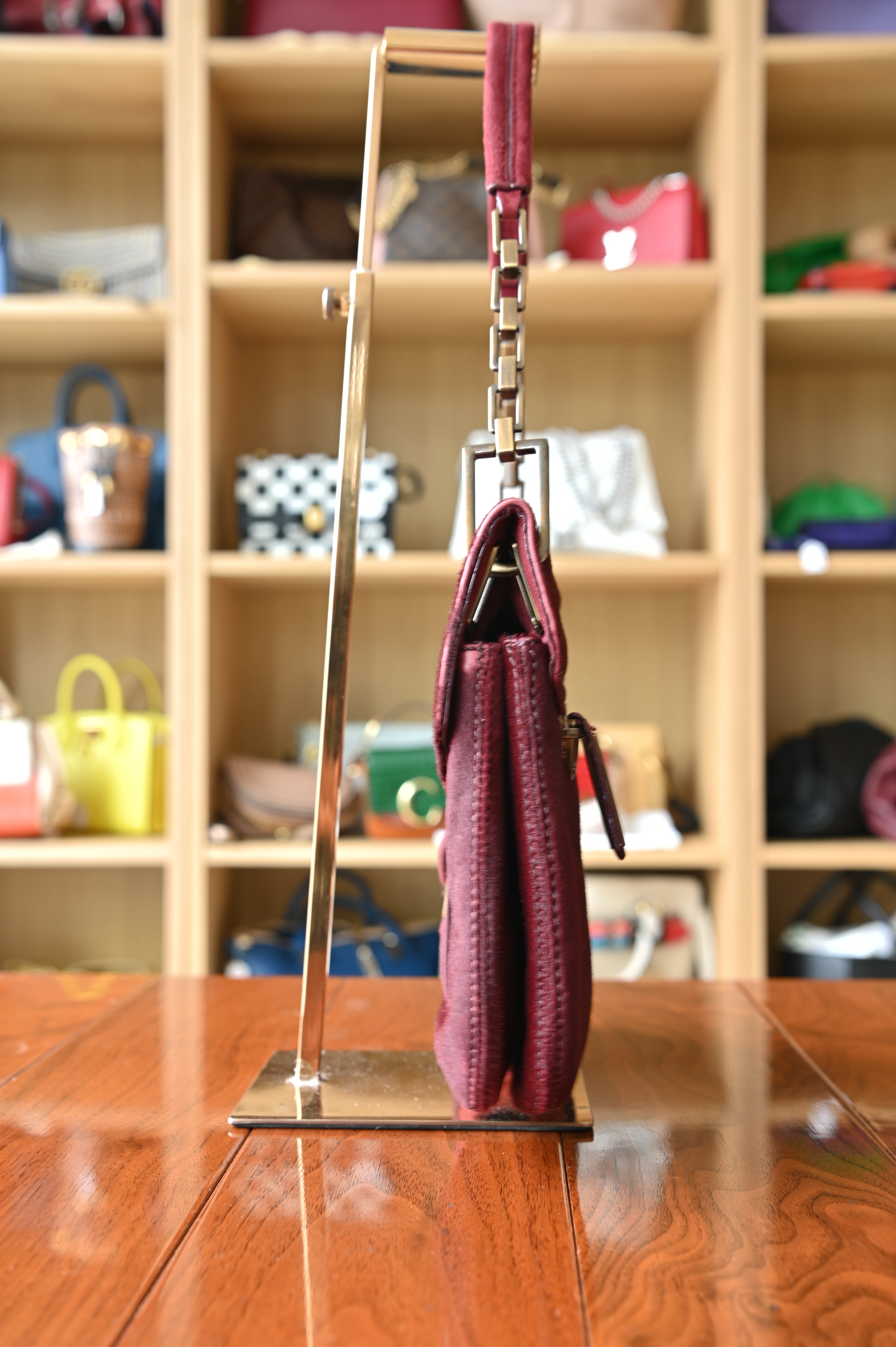 Roger Vivier Suede Burgundy Shoulder Bag side
