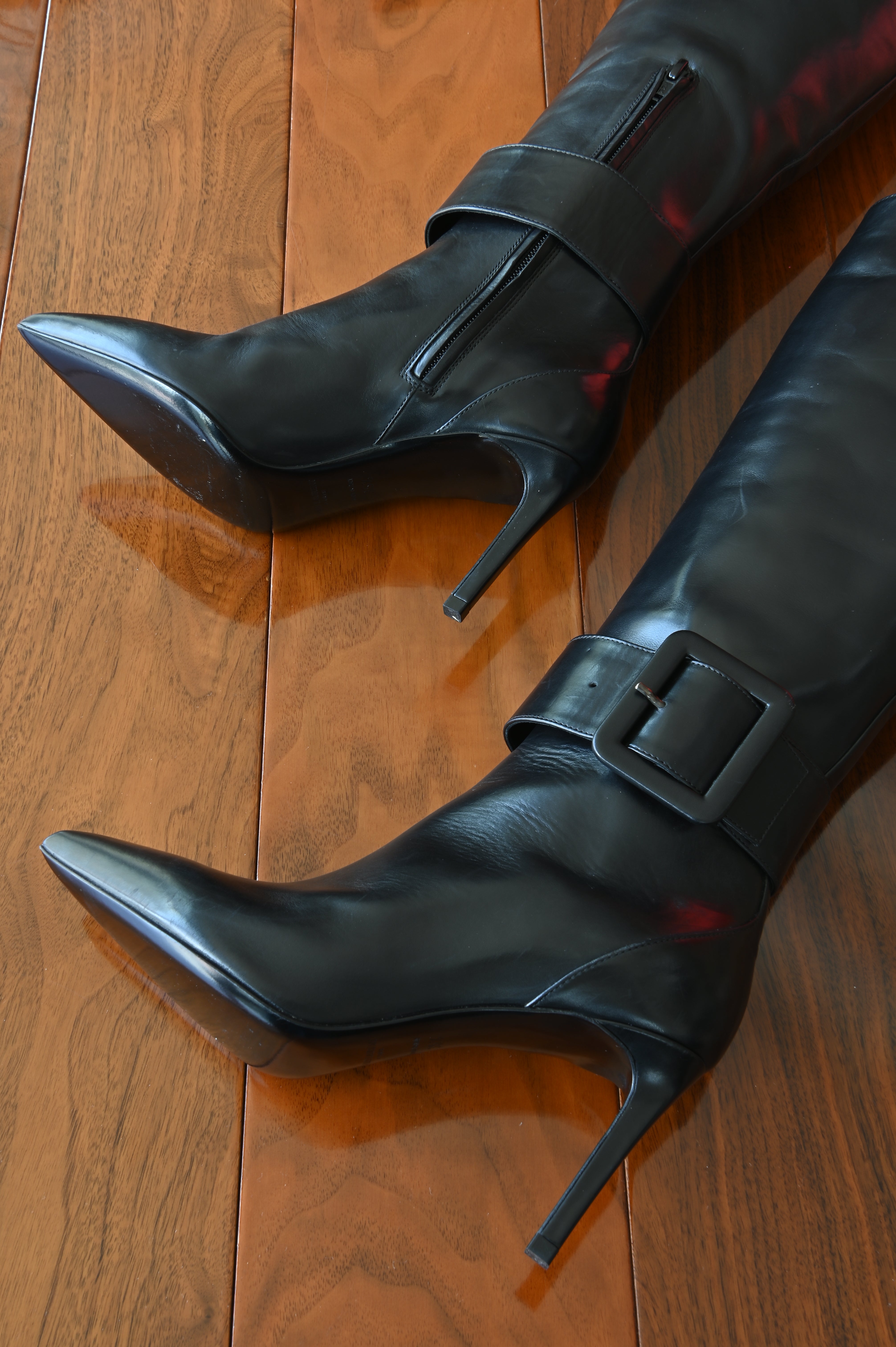 Saint Laurent Black Lamb Long Boots side