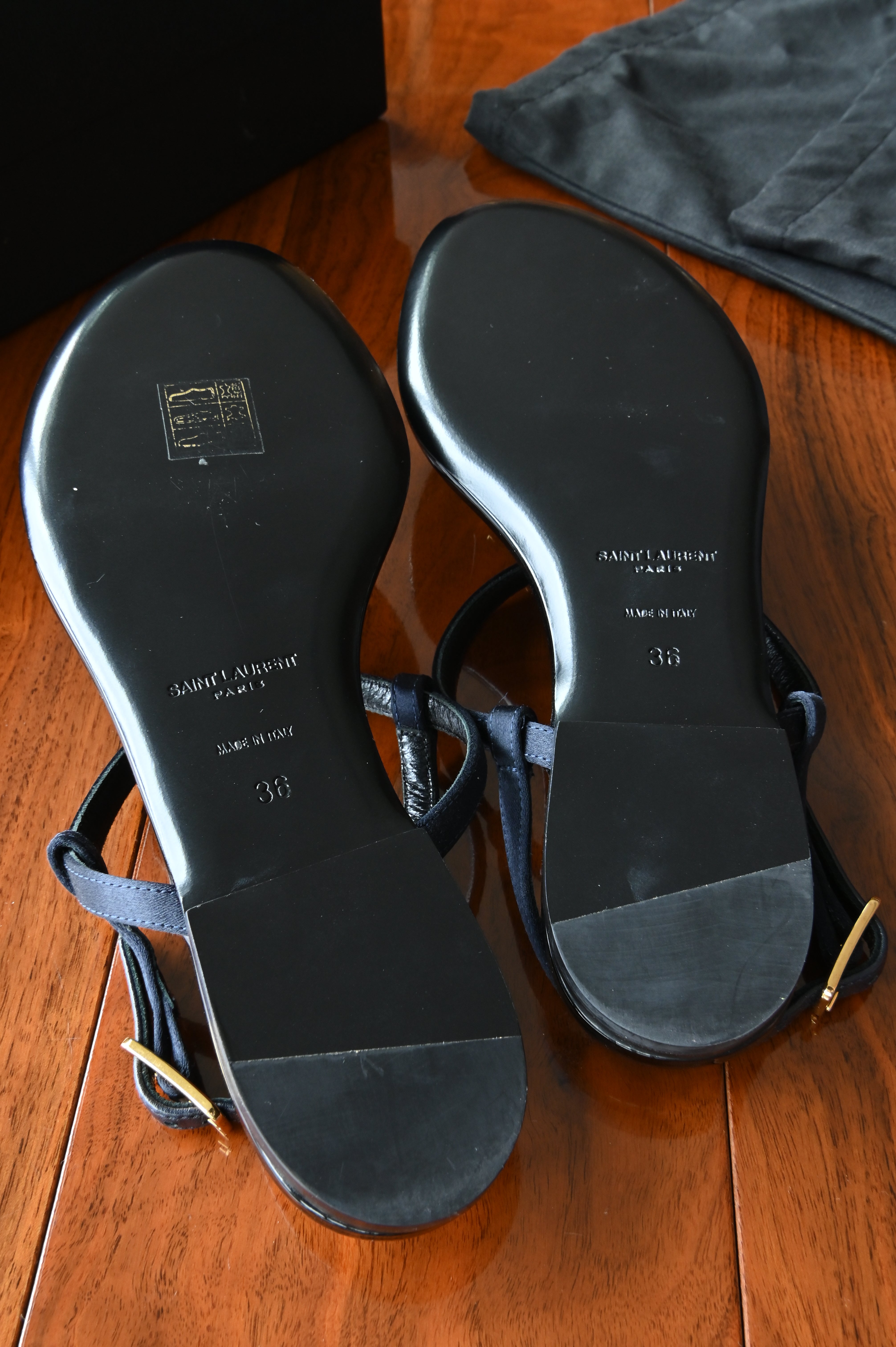 Saint Laurent Black Patent Cassandra Sandals bottom