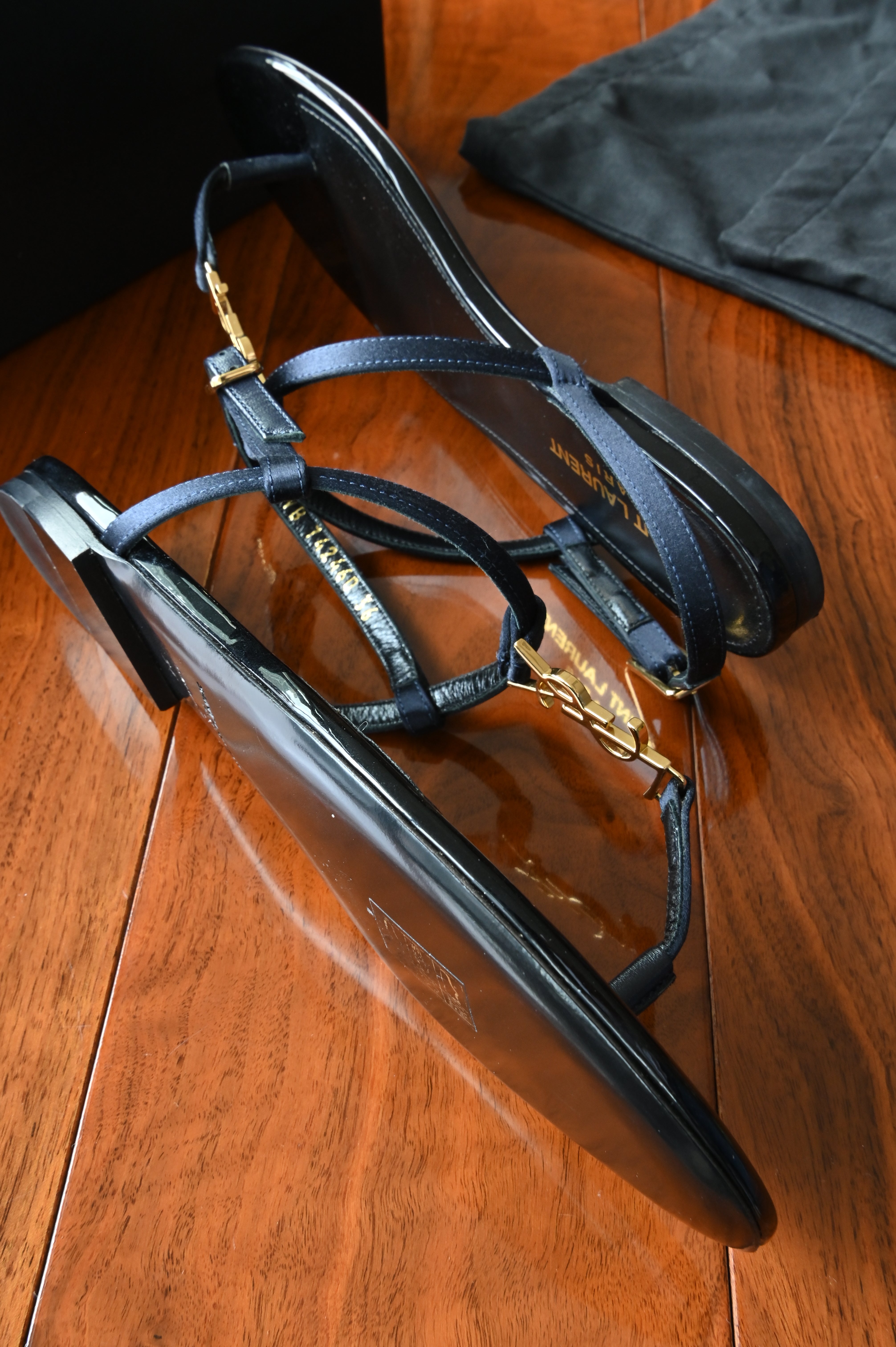Saint Laurent Black Patent Cassandra Sandals side