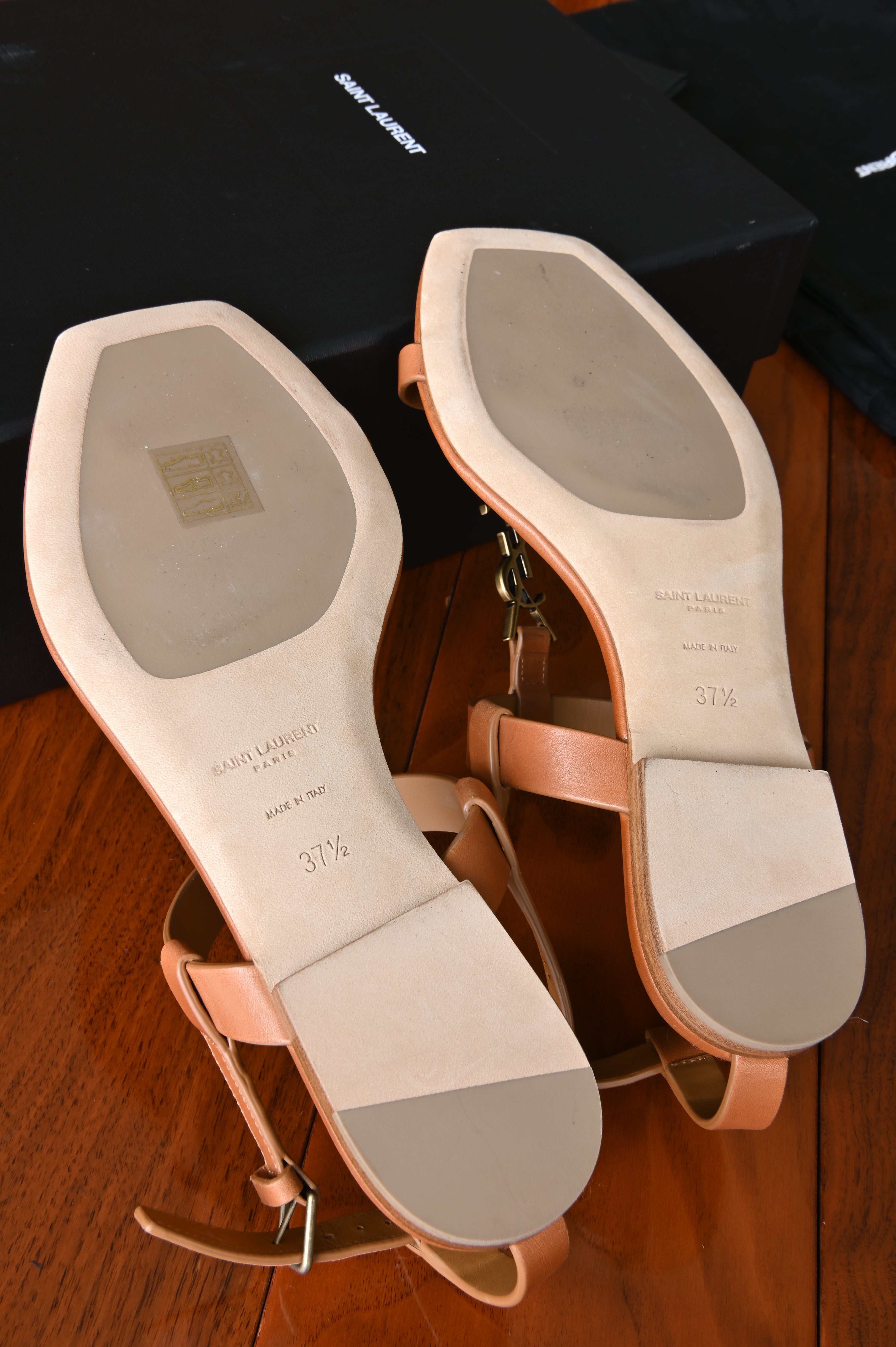 Saint Laurent Brown Cassandra Flat Thong Sandals bottom