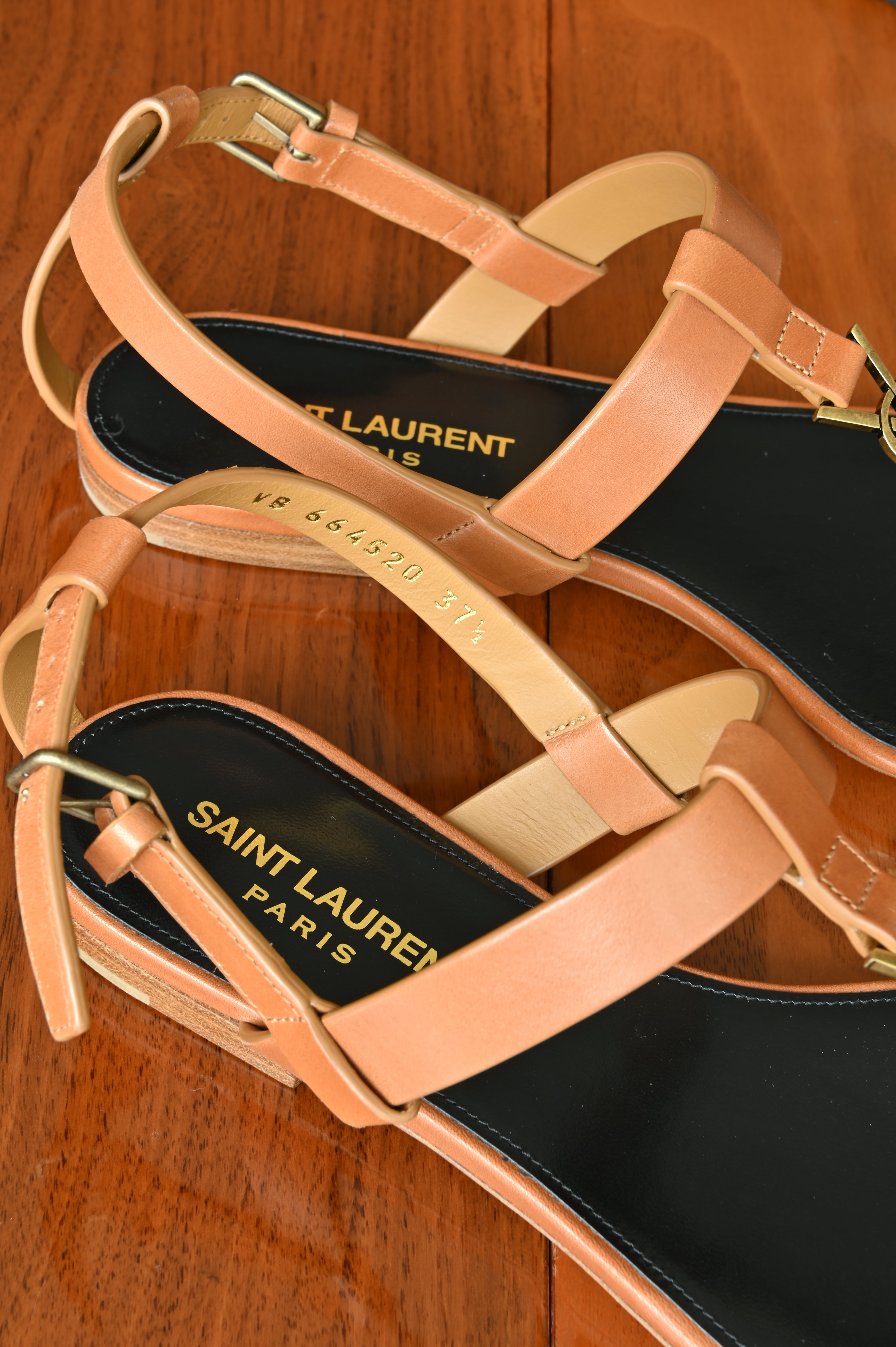 Saint Laurent Brown Cassandra Flat Thong Sandals logo two