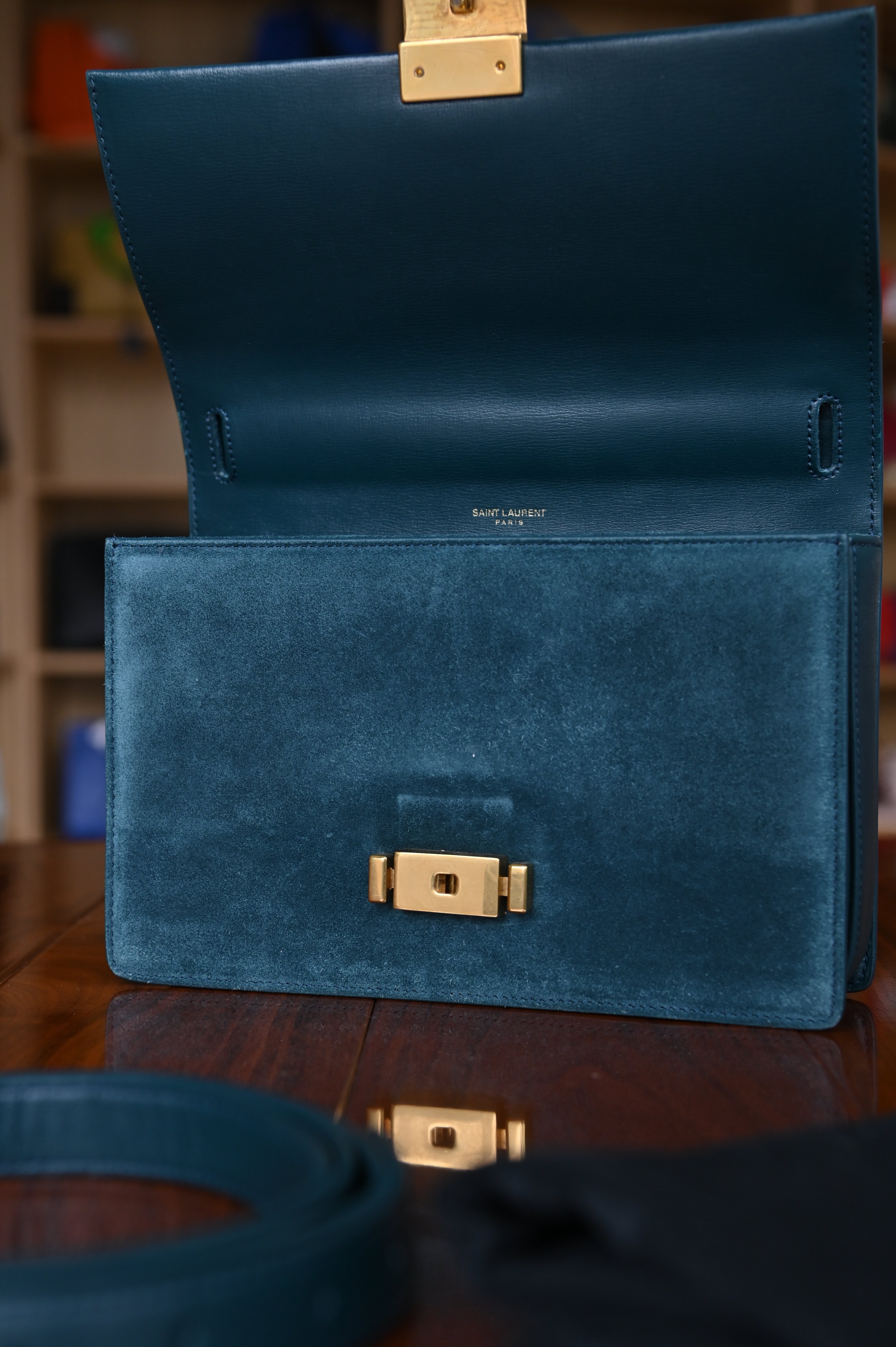 Saint Laurent Dark Green Bellechasse Shoulder Bag flap