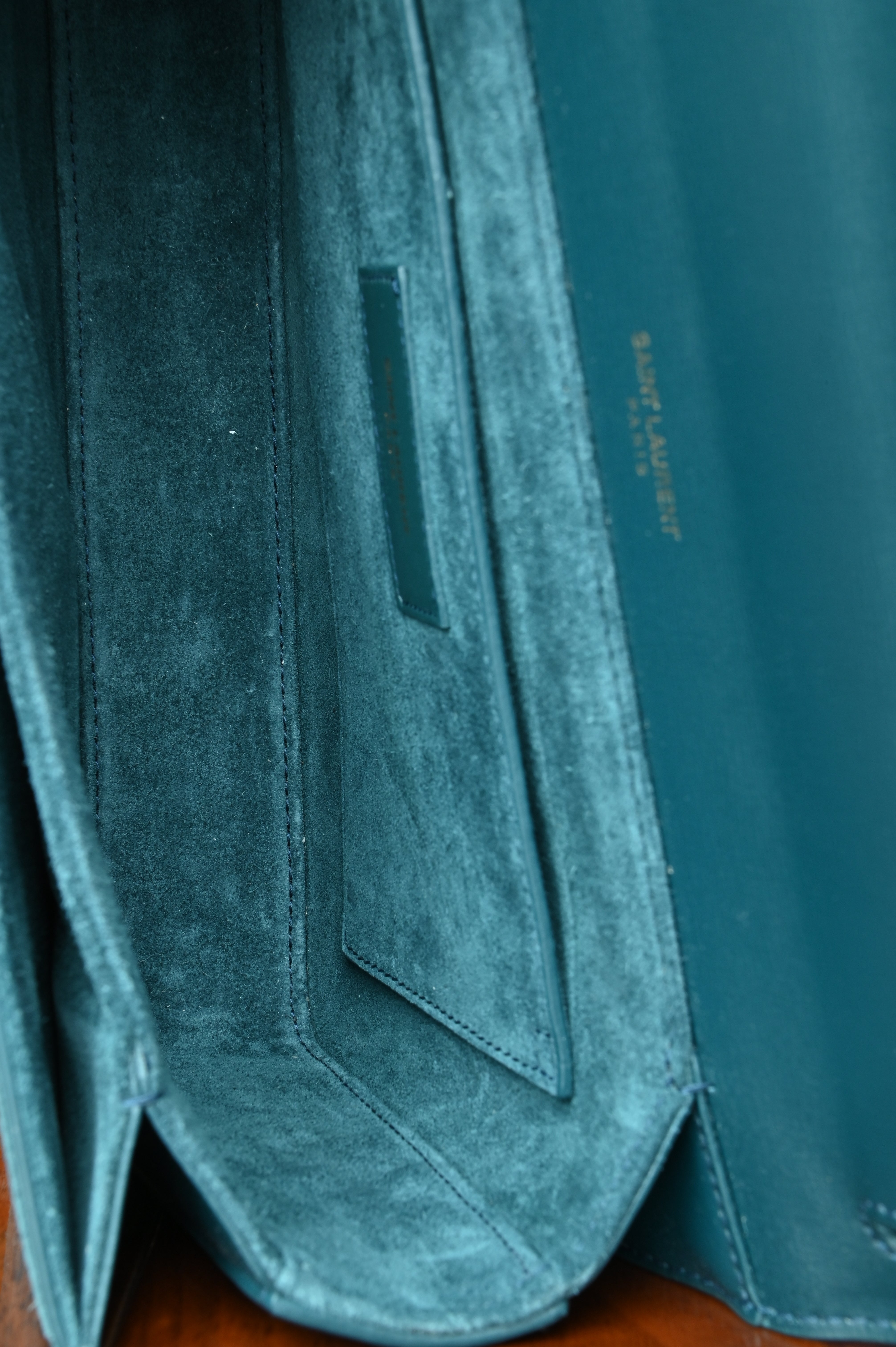 Saint Laurent Dark Green Bellechasse Shoulder Bag inside