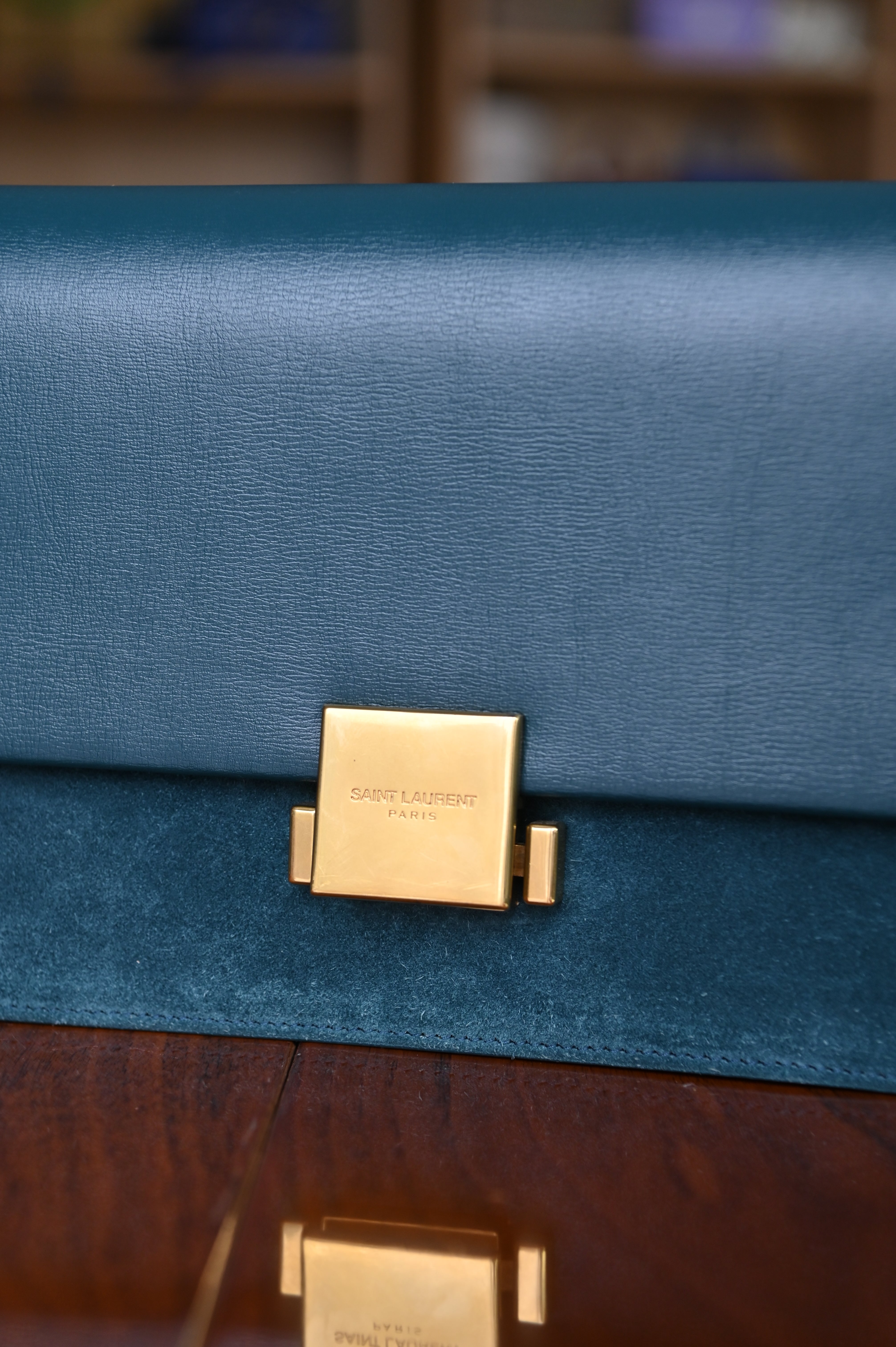 Saint Laurent Dark Green Bellechasse Shoulder Bag lock