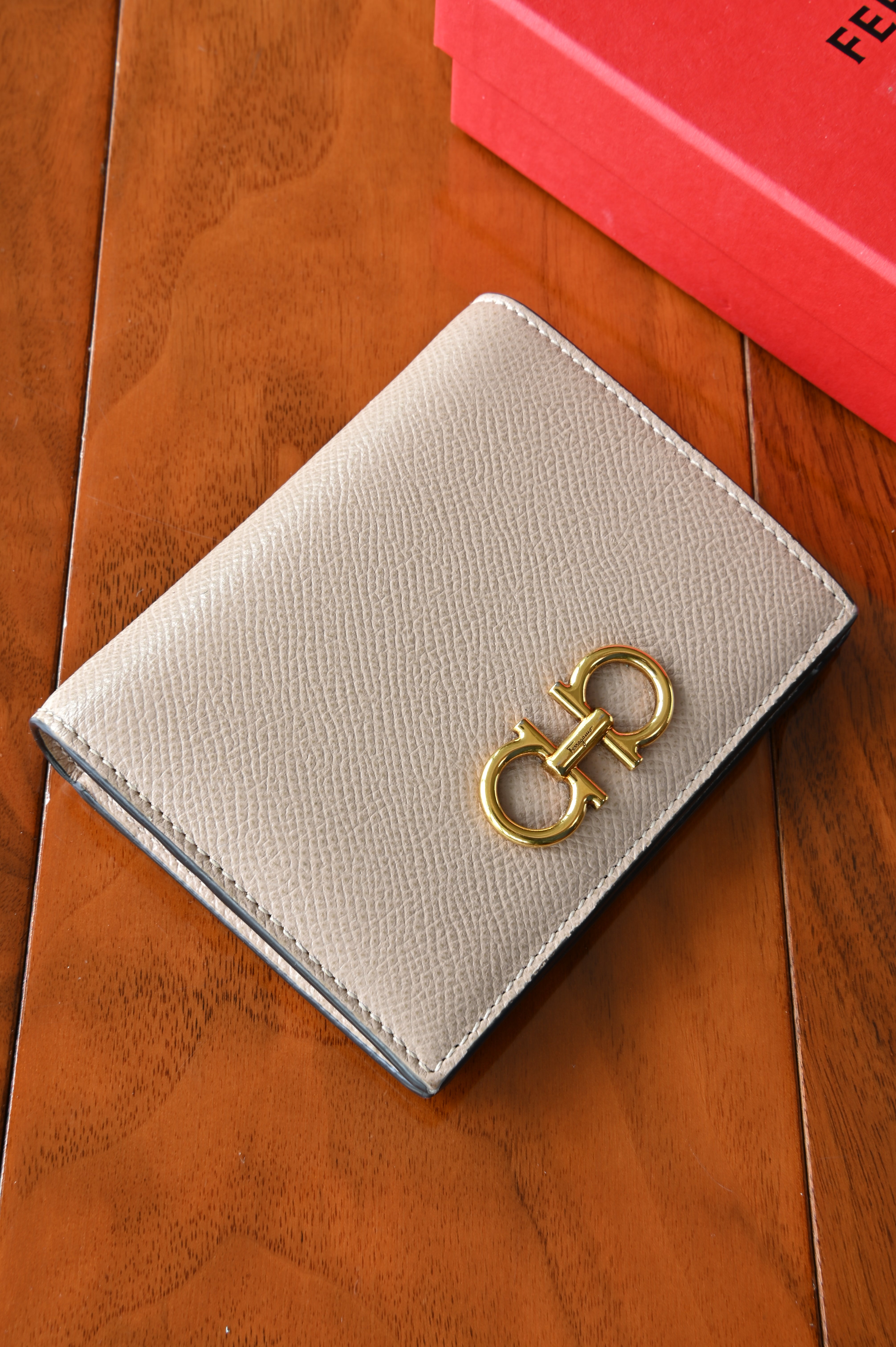 Salvatore Ferragamo Beige Gancini Compact Wallet