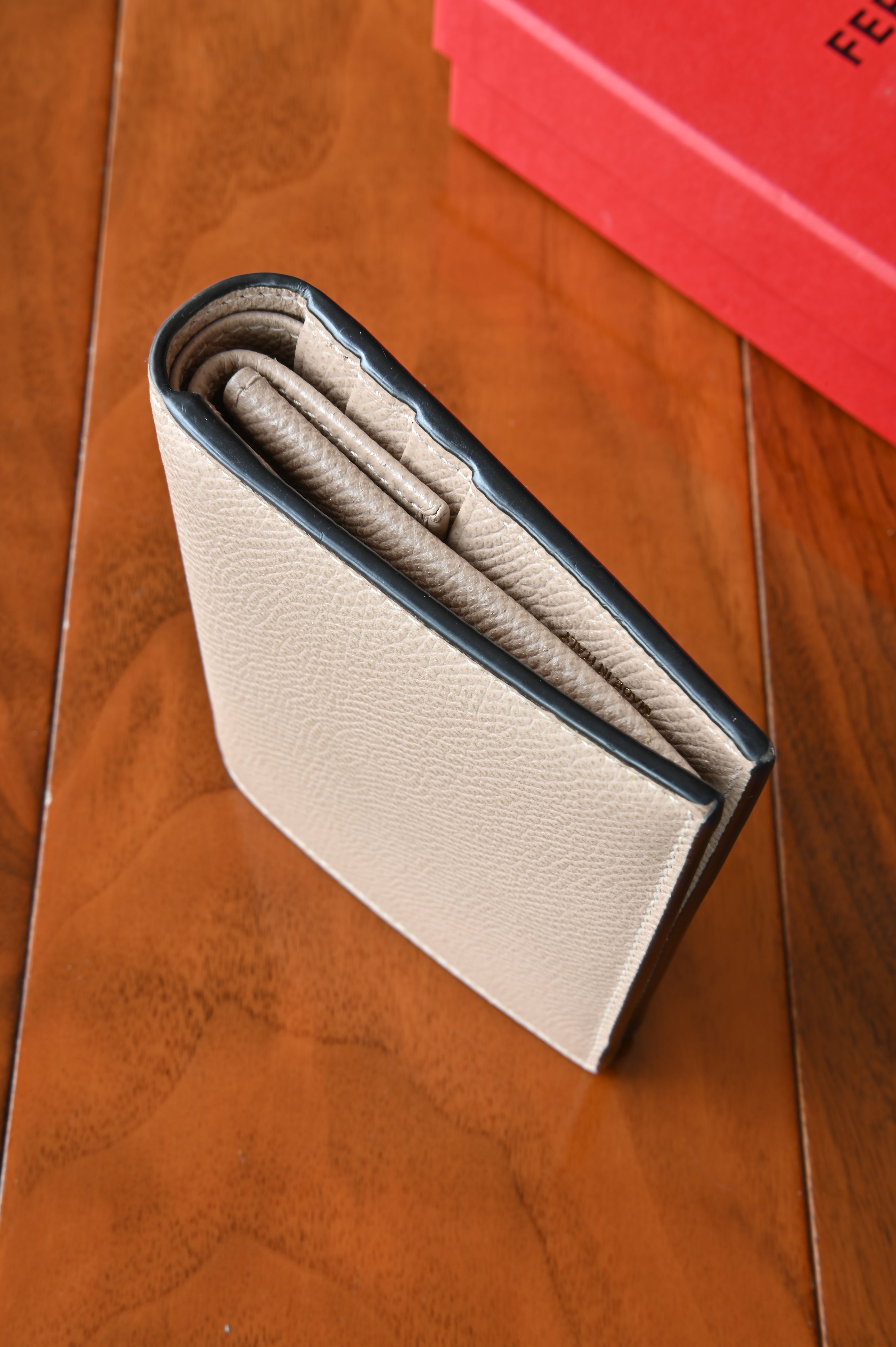 Salvatore Ferragamo Beige Gancini Compact Wallet side two