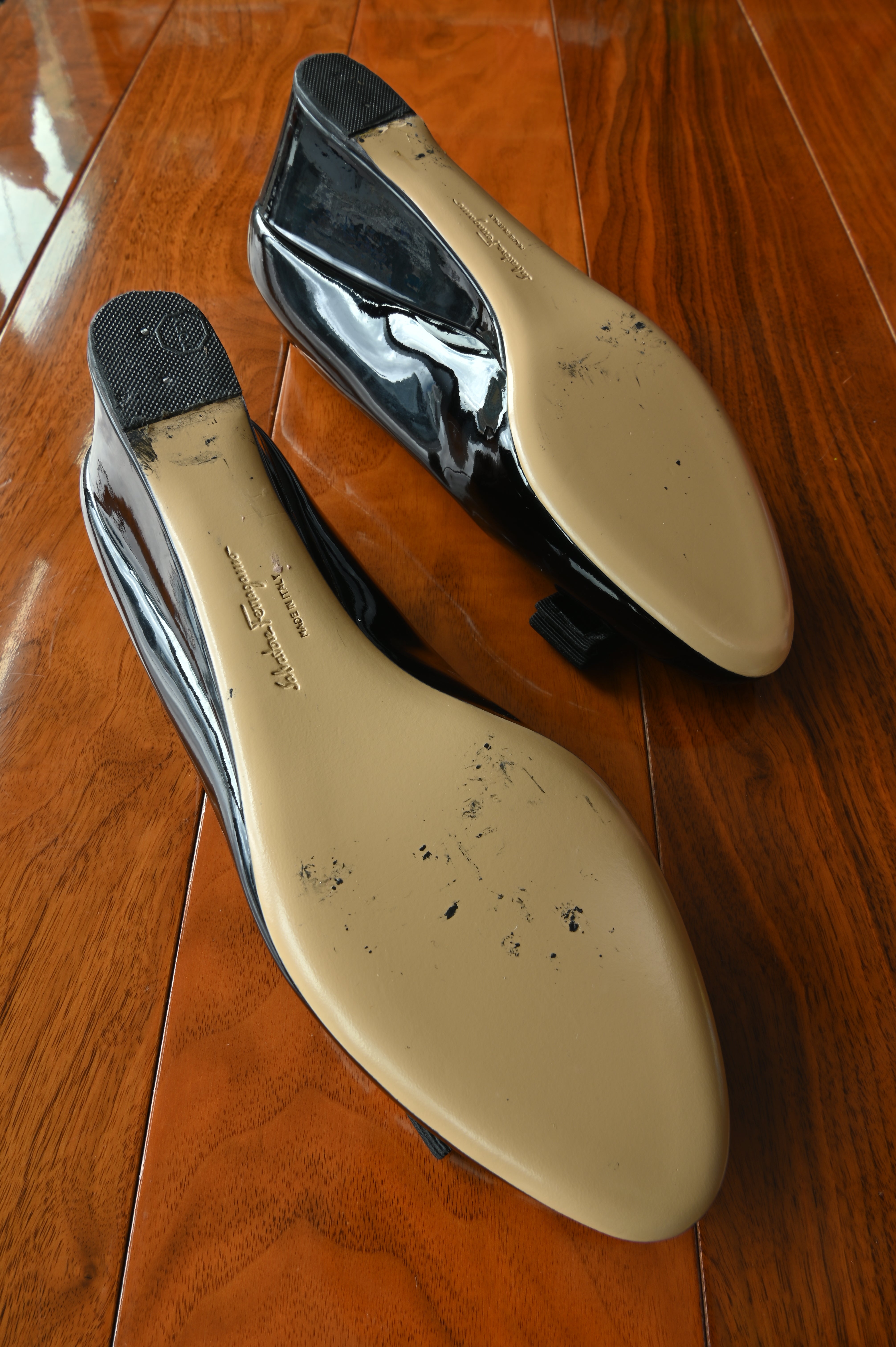 Salvatore Ferragamo Black Patent Pumps bottom