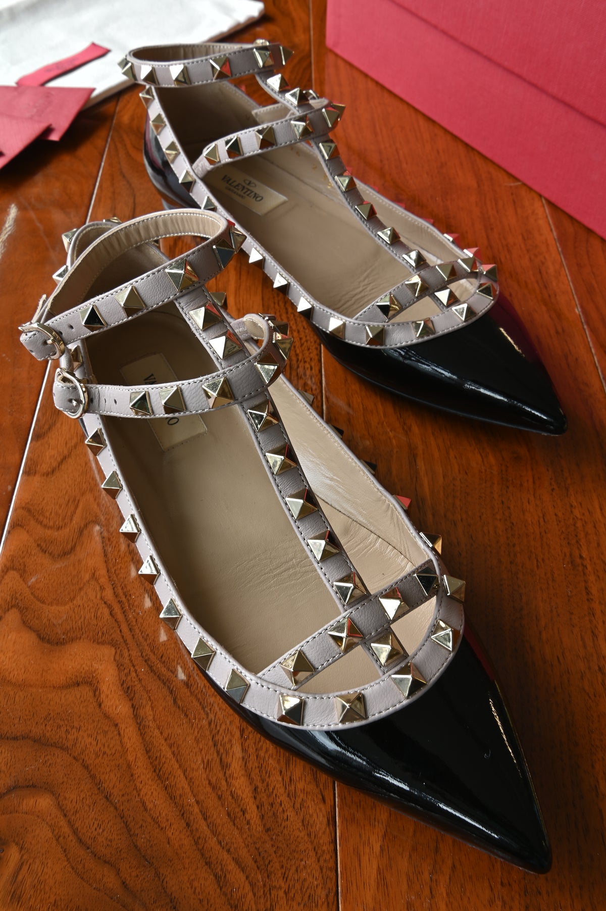 Salvatore Ferragamo Black Patent Studded Flats