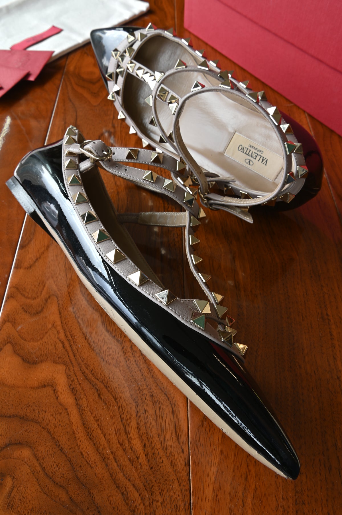 Salvatore Ferragamo Black Patent Studded Flats side