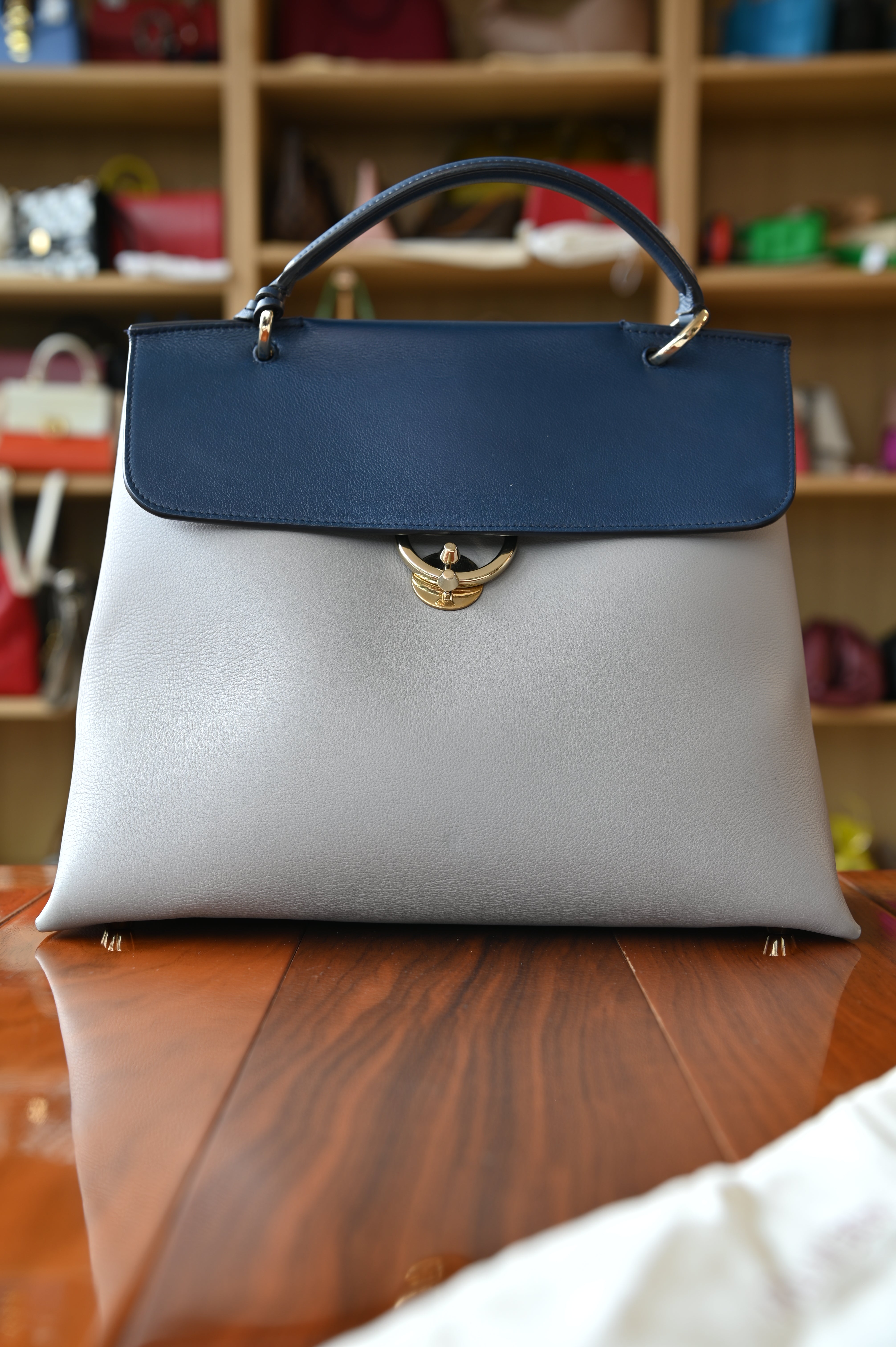 Salvatore Ferragamo Grey Blue Top Handle Bag