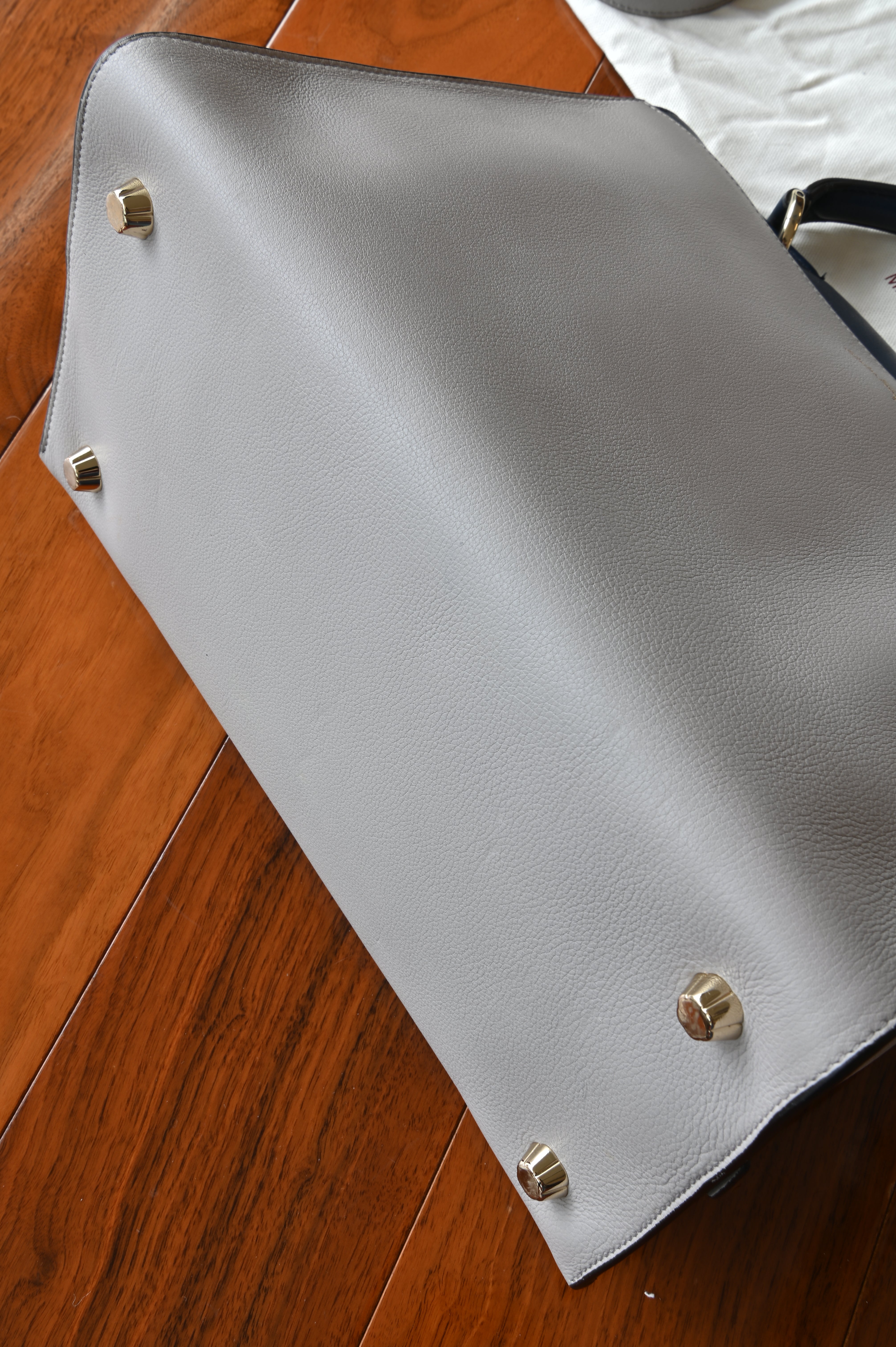 Salvatore Ferragamo Grey Blue Top Handle Bag bottom two