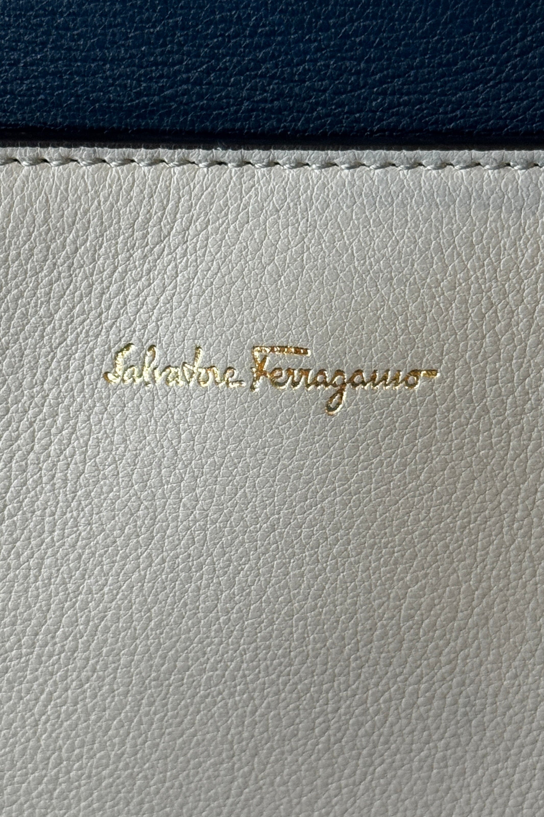 Salvatore Ferragamo Grey Blue Top Handle Bag logo