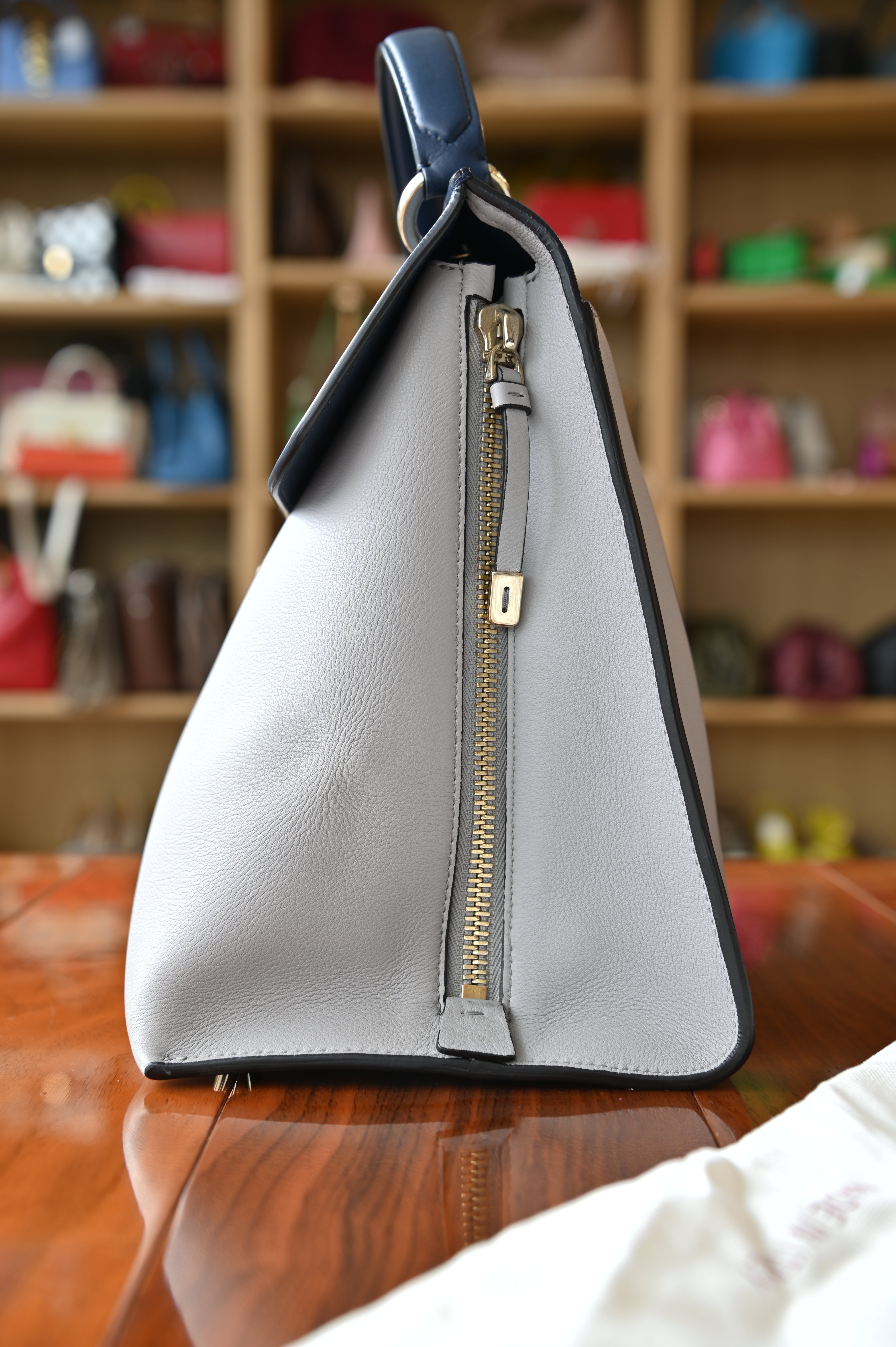 Salvatore Ferragamo Grey Blue Top Handle Bag side