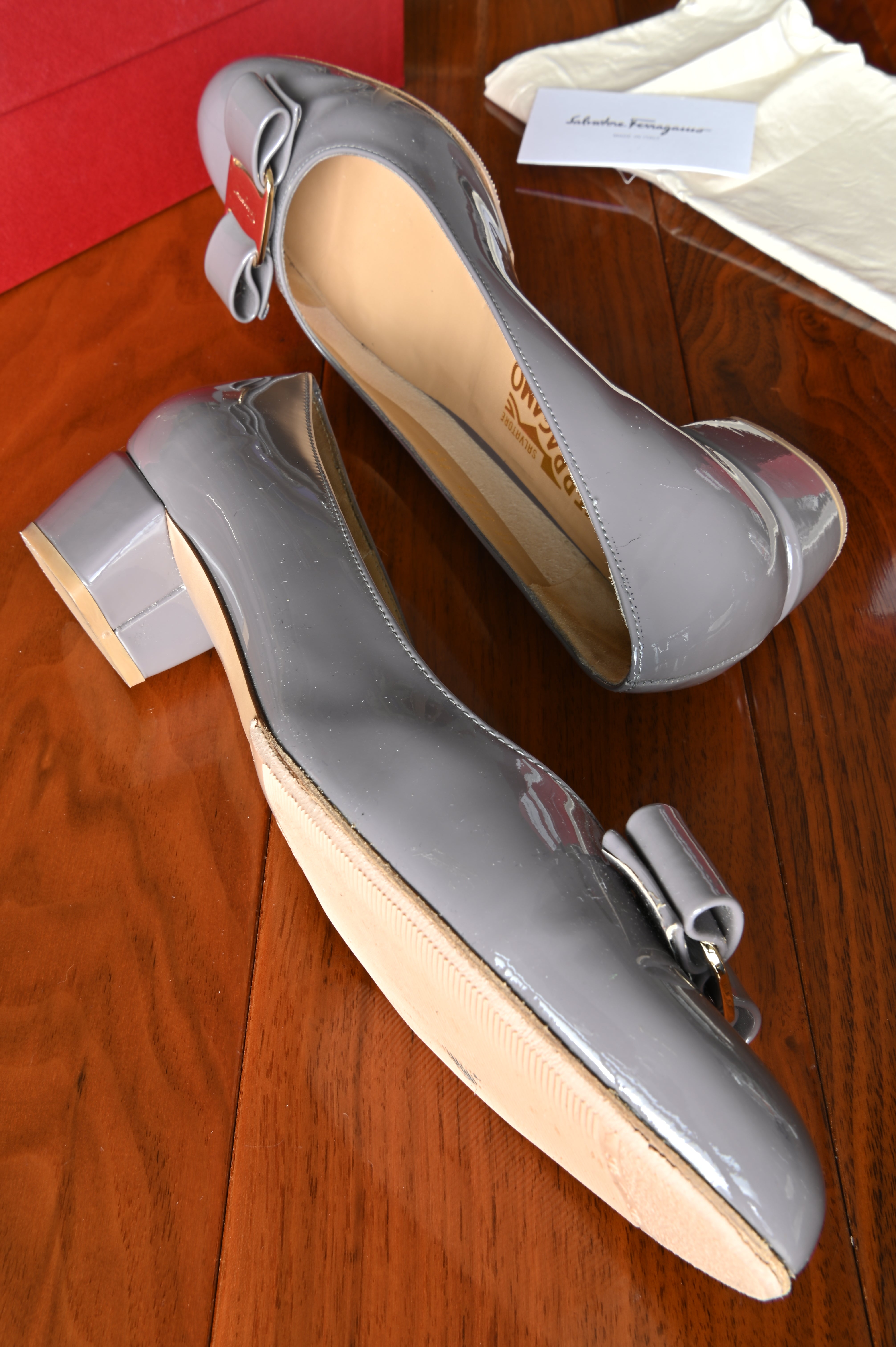 Salvatore Ferragamo Grey Vara Pumps side