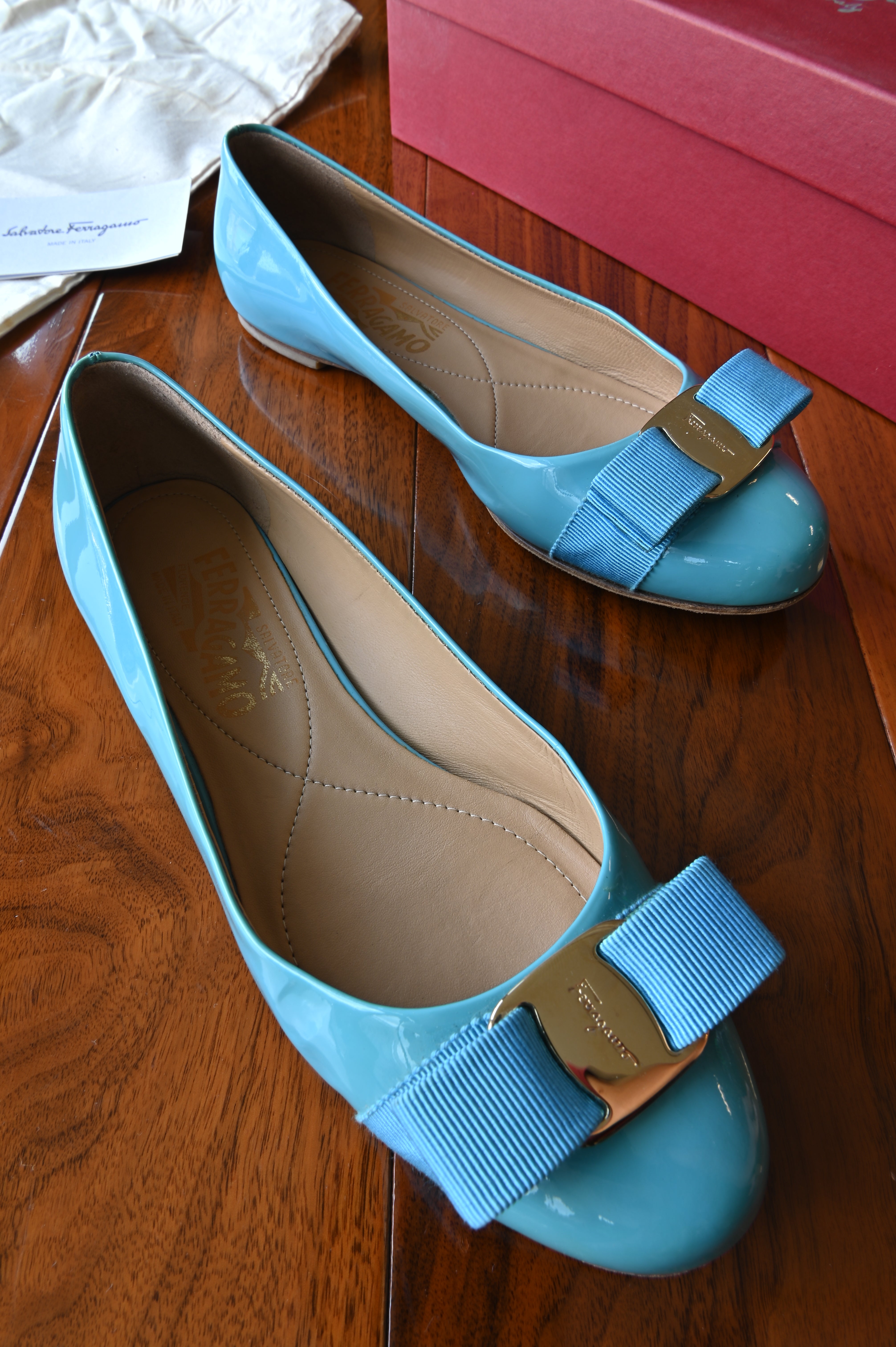 Salvatore Ferragamo Light Blue Ballerina Pumps