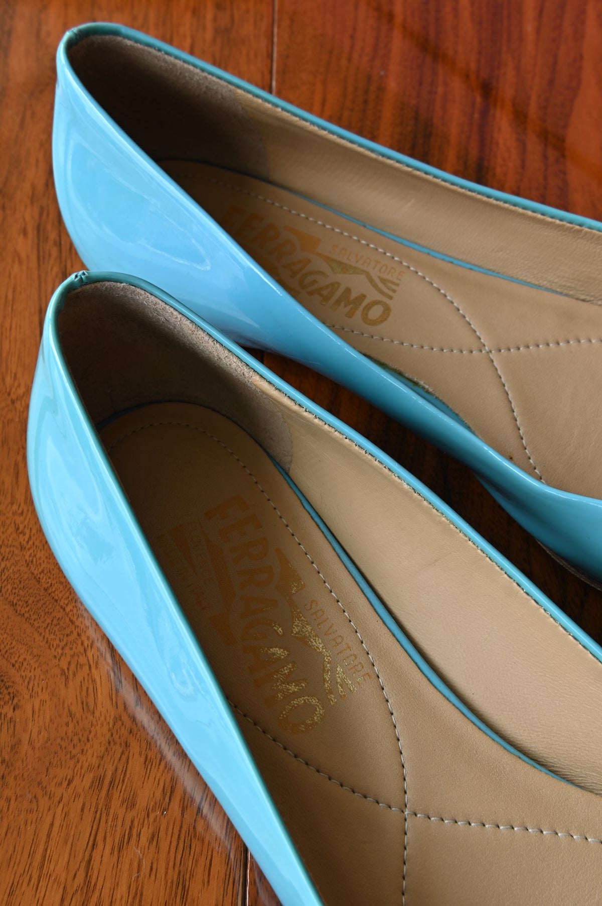 Salvatore Ferragamo Light Blue Ballerina Pumps back