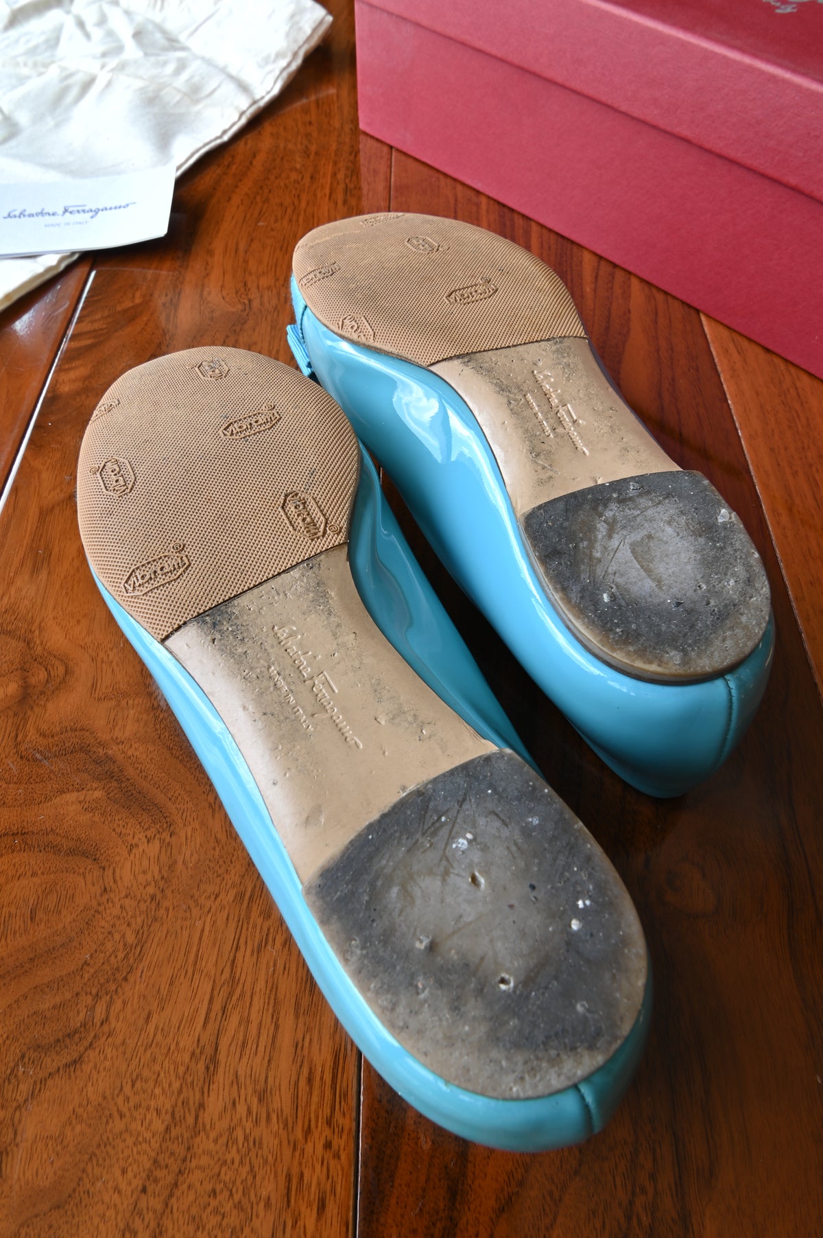 Salvatore Ferragamo Light Blue Ballerina Pumps bottom