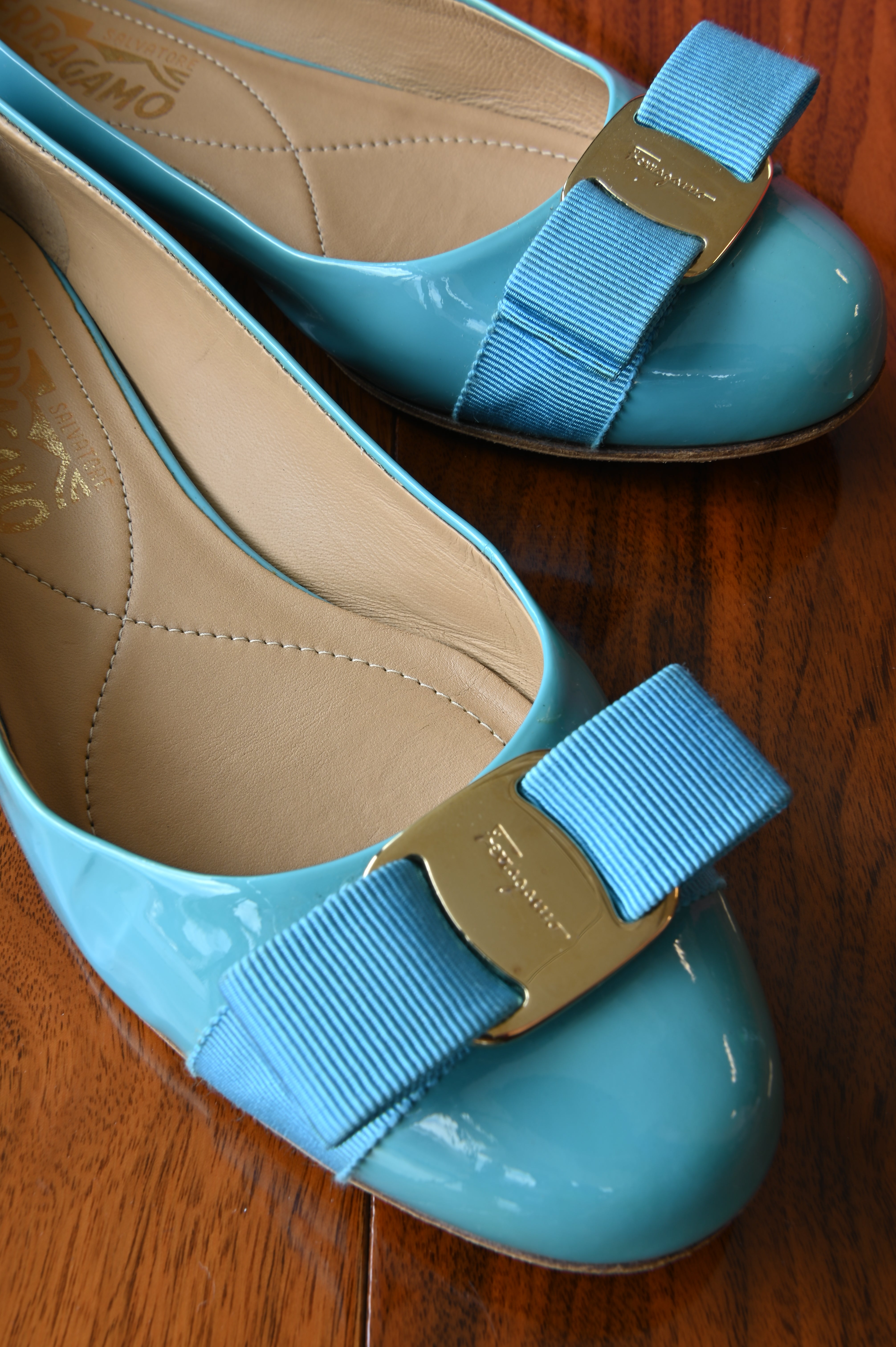 Salvatore Ferragamo Light Blue Ballerina Pumps front