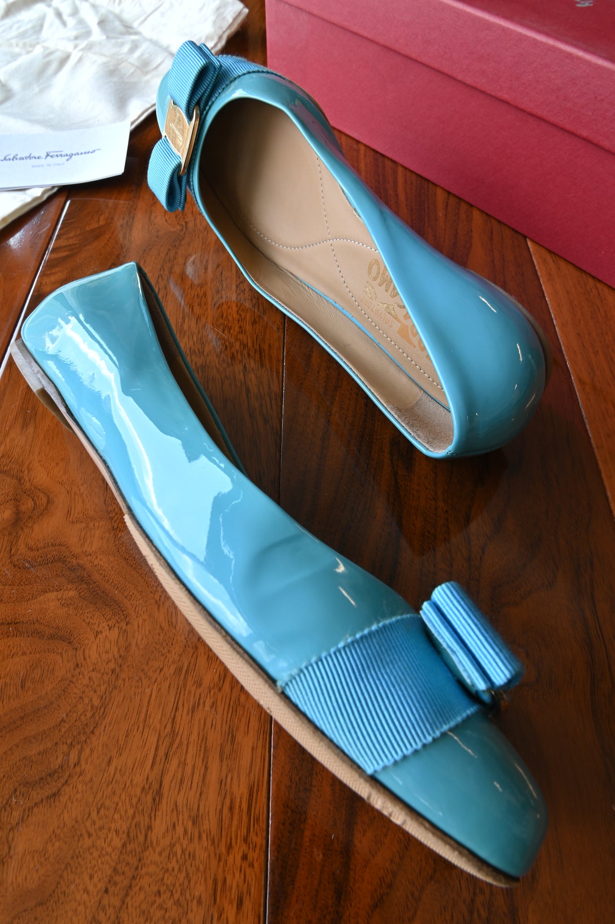Salvatore Ferragamo Light Blue Ballerina Pumps side