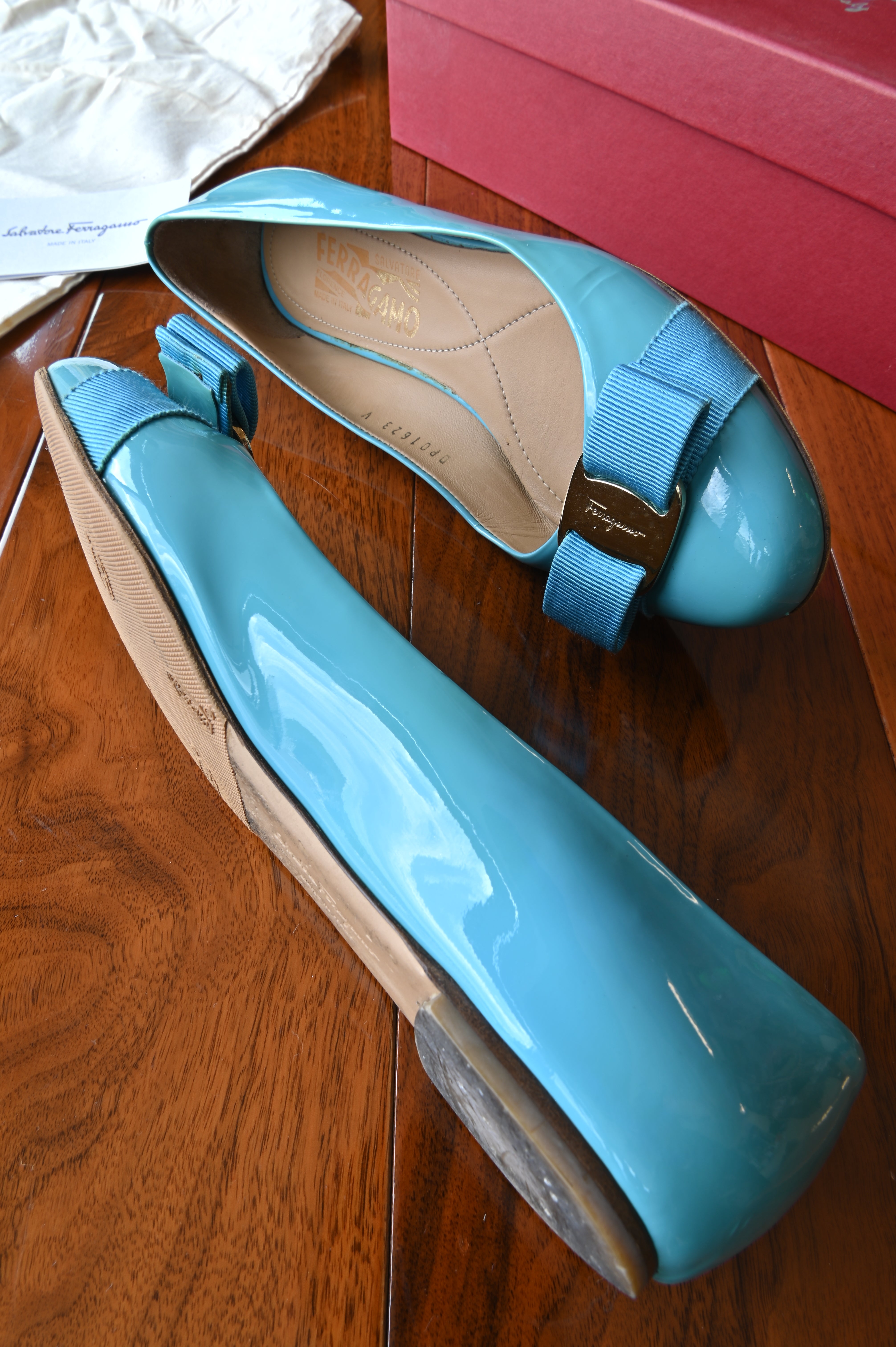 Salvatore Ferragamo Light Blue Ballerina Pumps side two