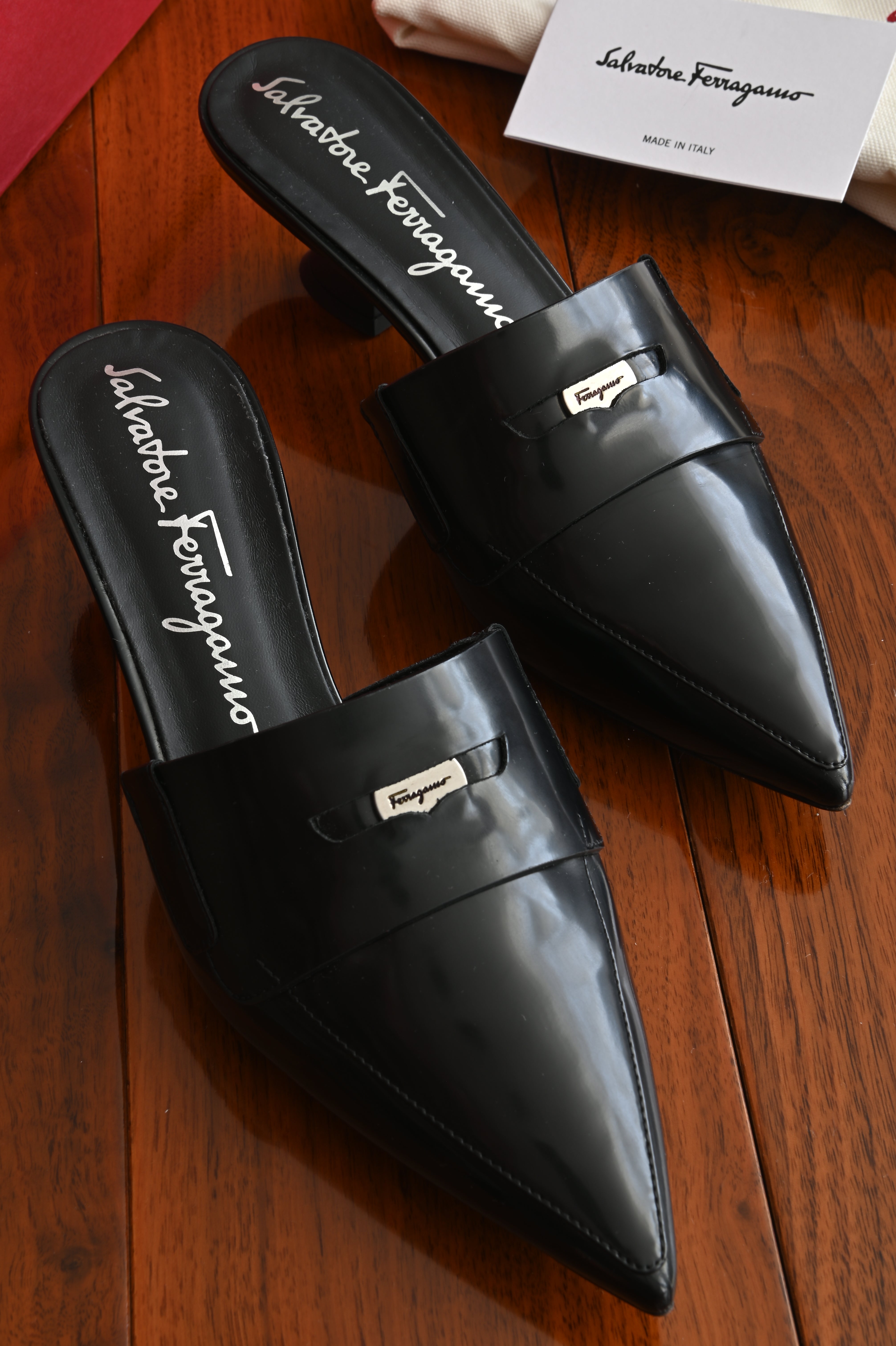 Salvatore Ferragamo Nyta pointed-toe mules in black calf leather