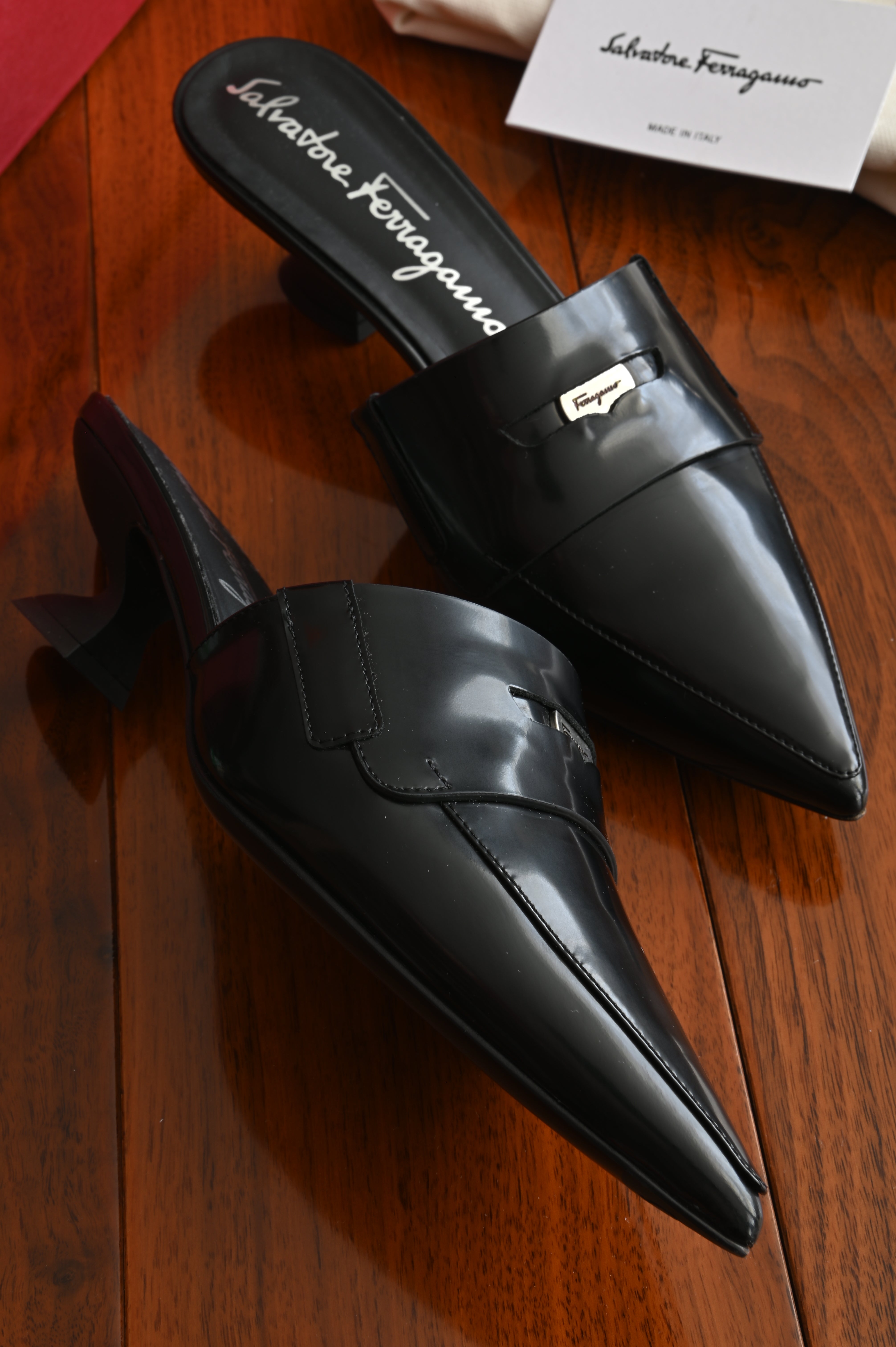 Salvatore Ferragamo Nyta pointed-toe mules in black calf leather right