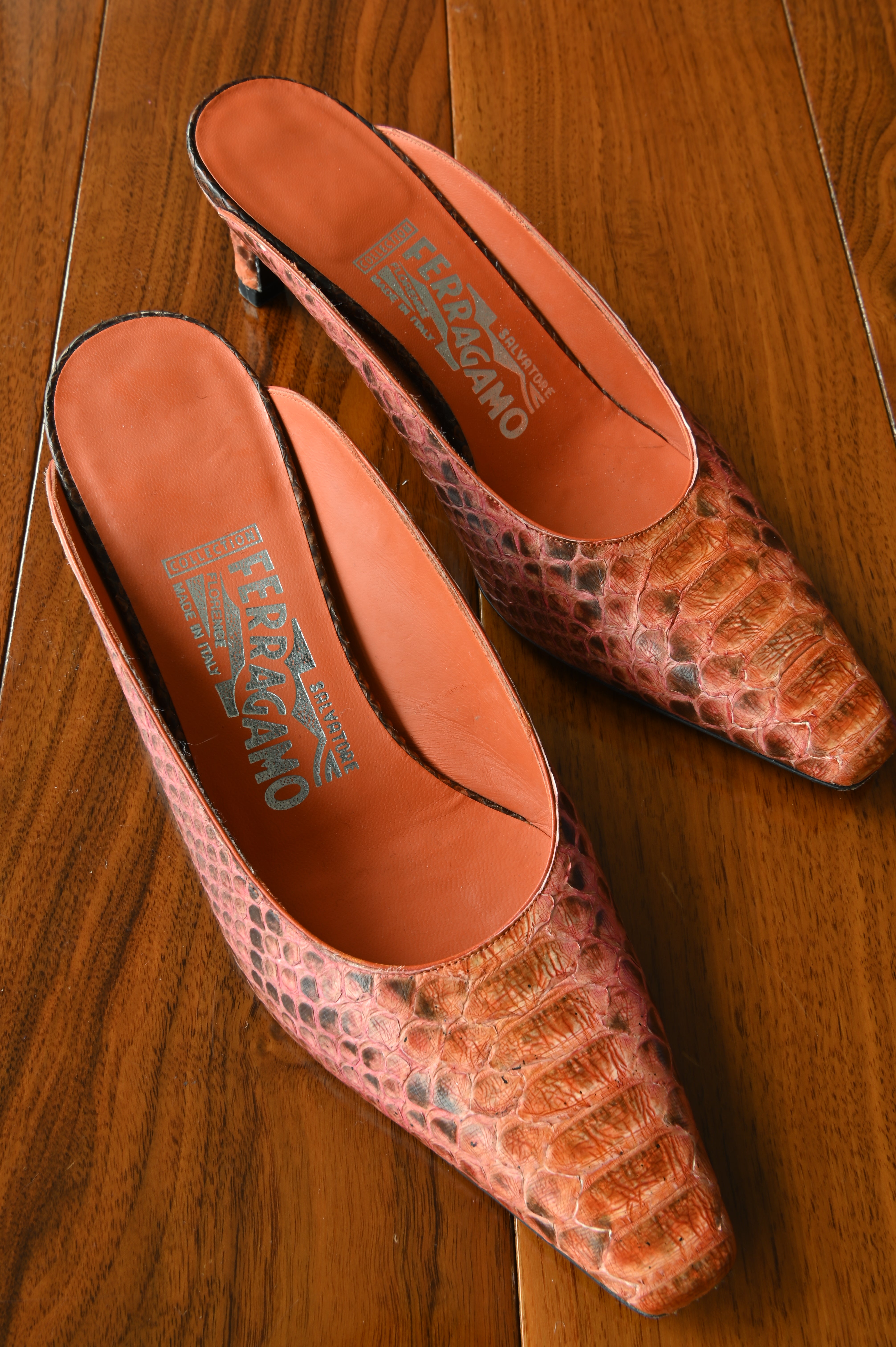 Salvatore Ferragamo Orange Python Heels