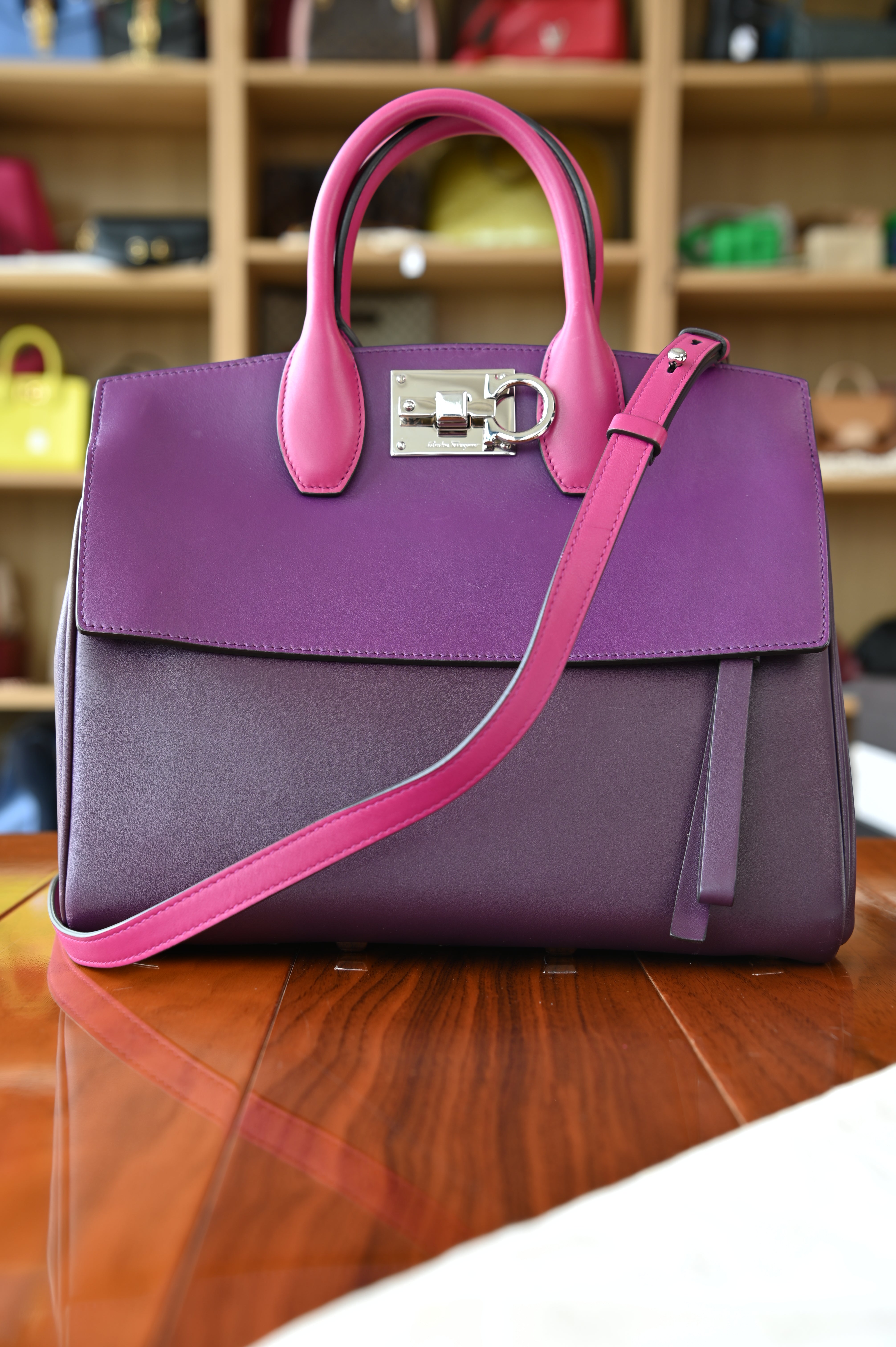 Salvatore Ferragamo Purple Pink Top Handle Bag strap