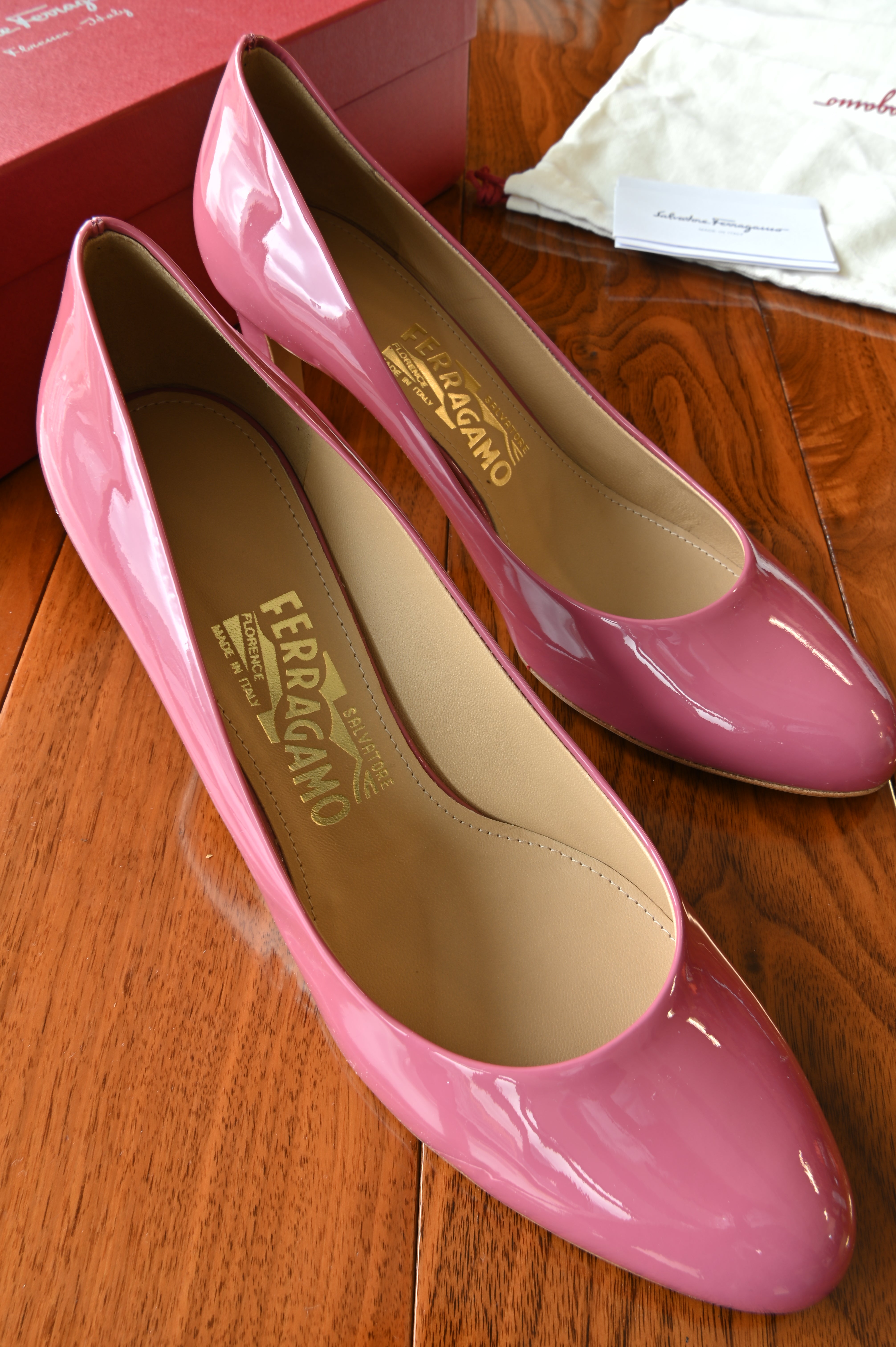 Salvatore Ferragamo Sangria Patent Leather Pumps